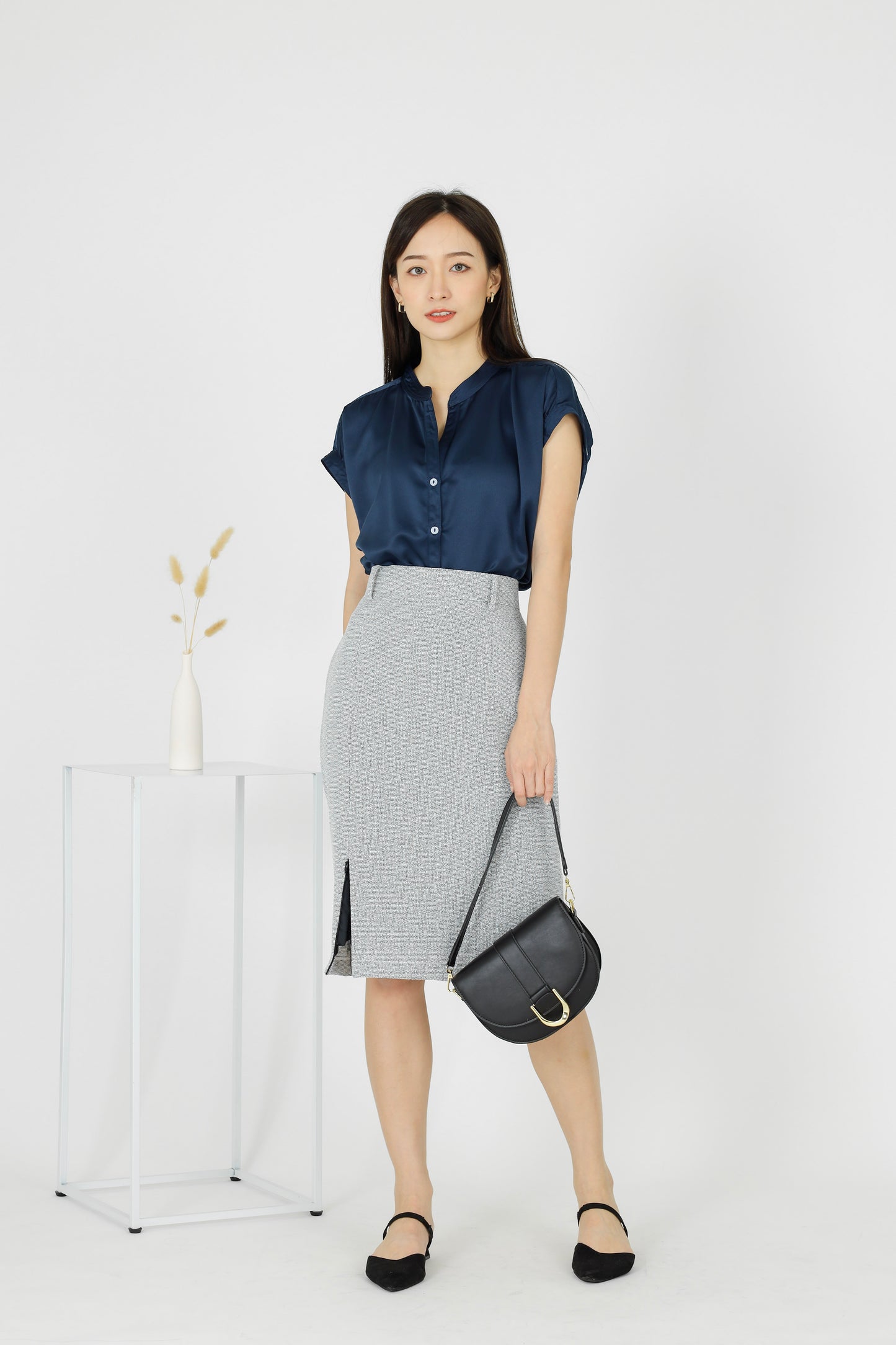 Marion Split Thigh Skirt - Grey