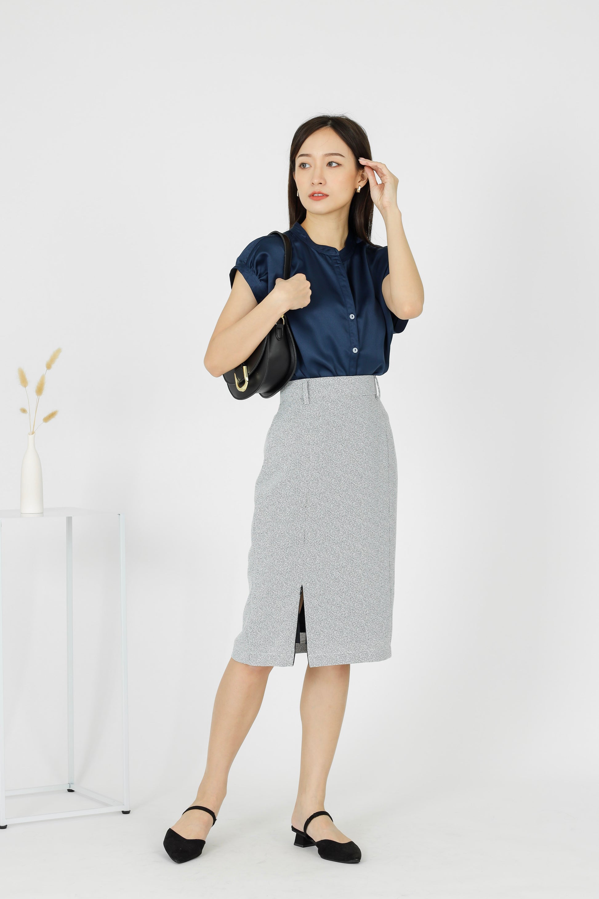 Marion Split Thigh Skirt - Grey