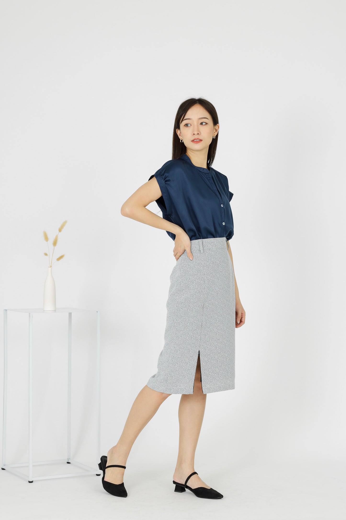 Marion Split Thigh Skirt - Grey