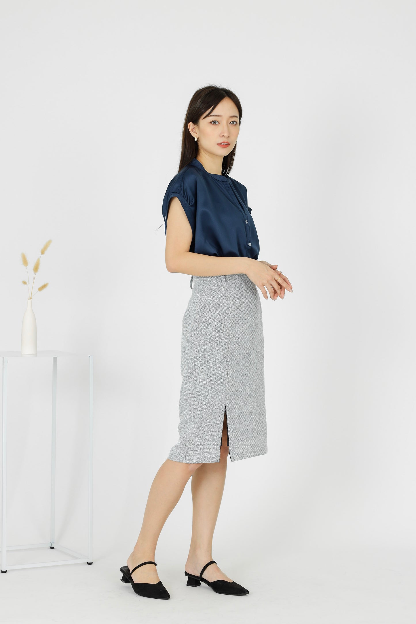 Marion Split Thigh Skirt - Grey
