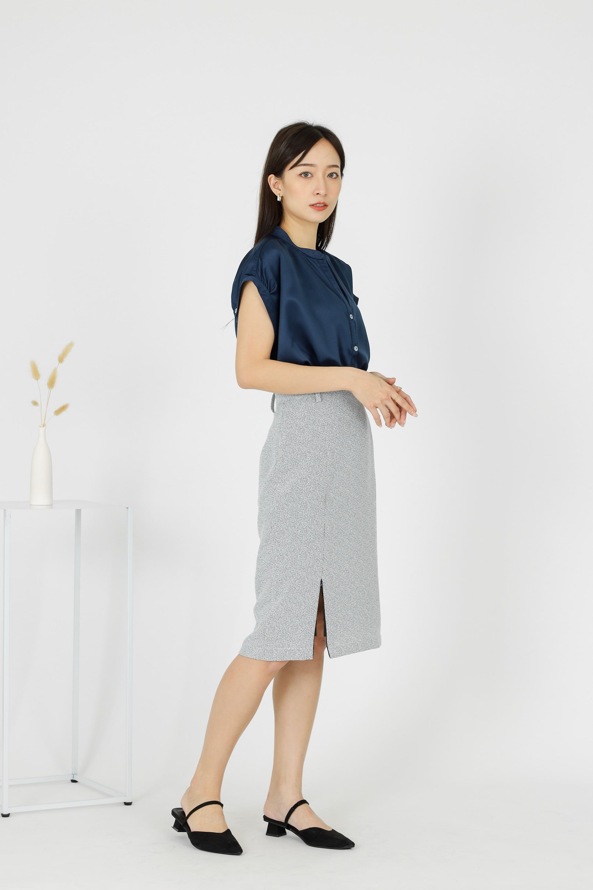 Marion Split Thigh Skirt - Grey