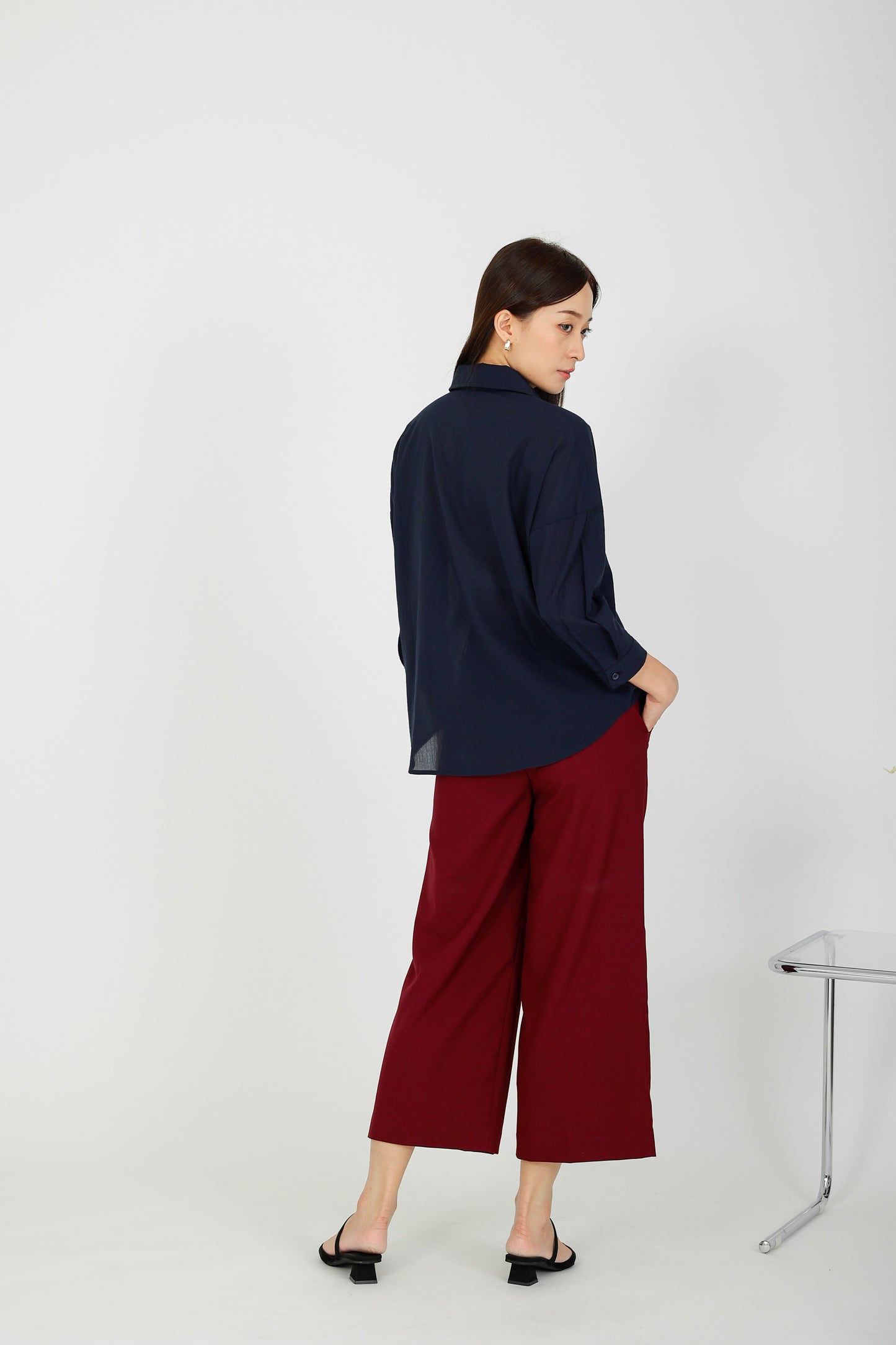 Maureen Textured Blouse - Navy