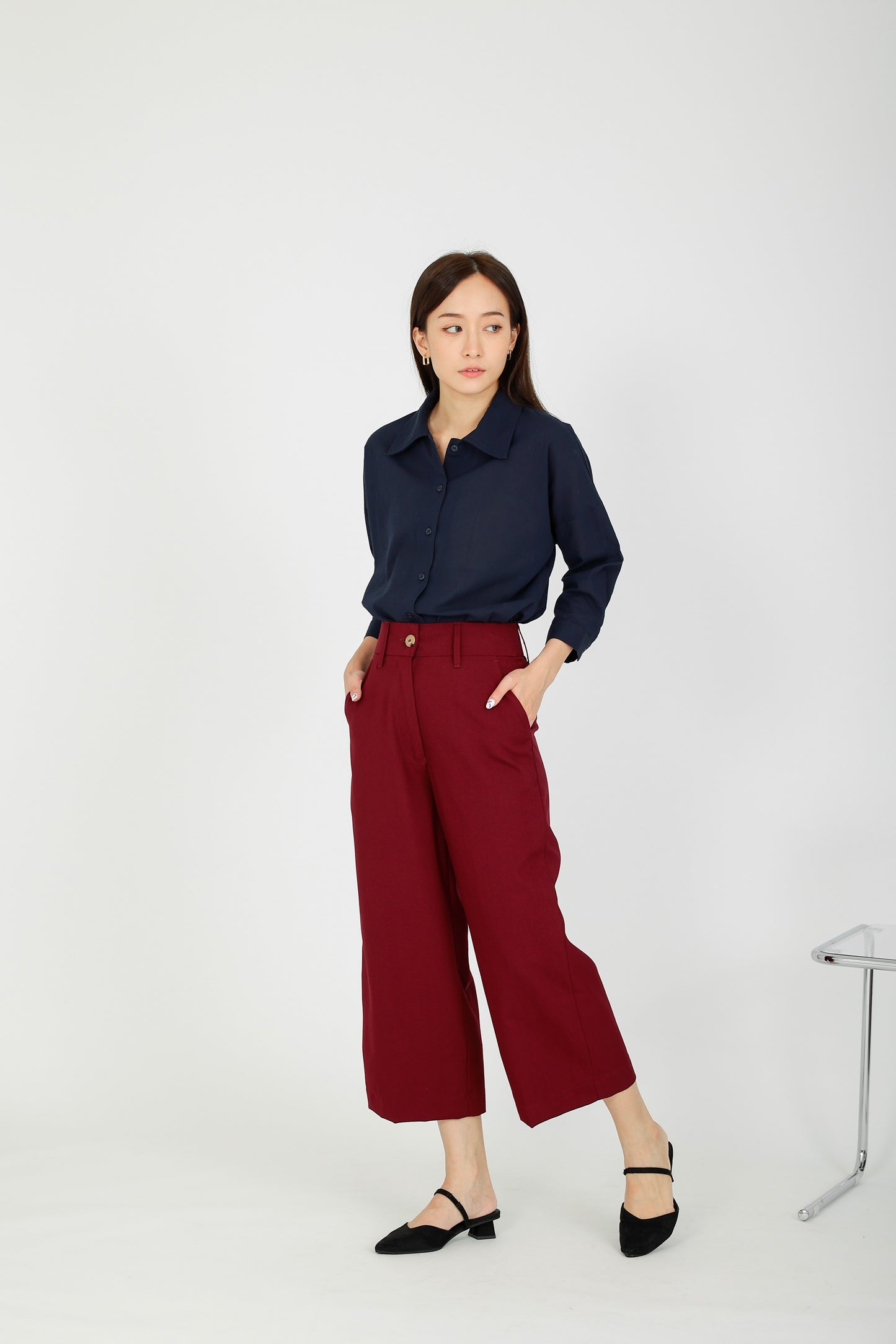 Maureen Textured Blouse - Navy