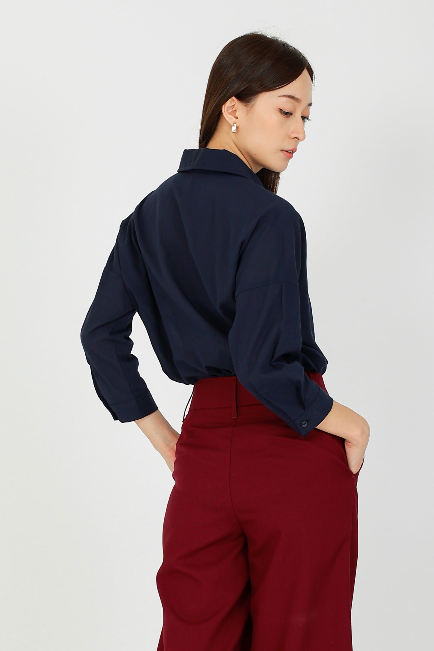 Maureen Textured Blouse - Navy
