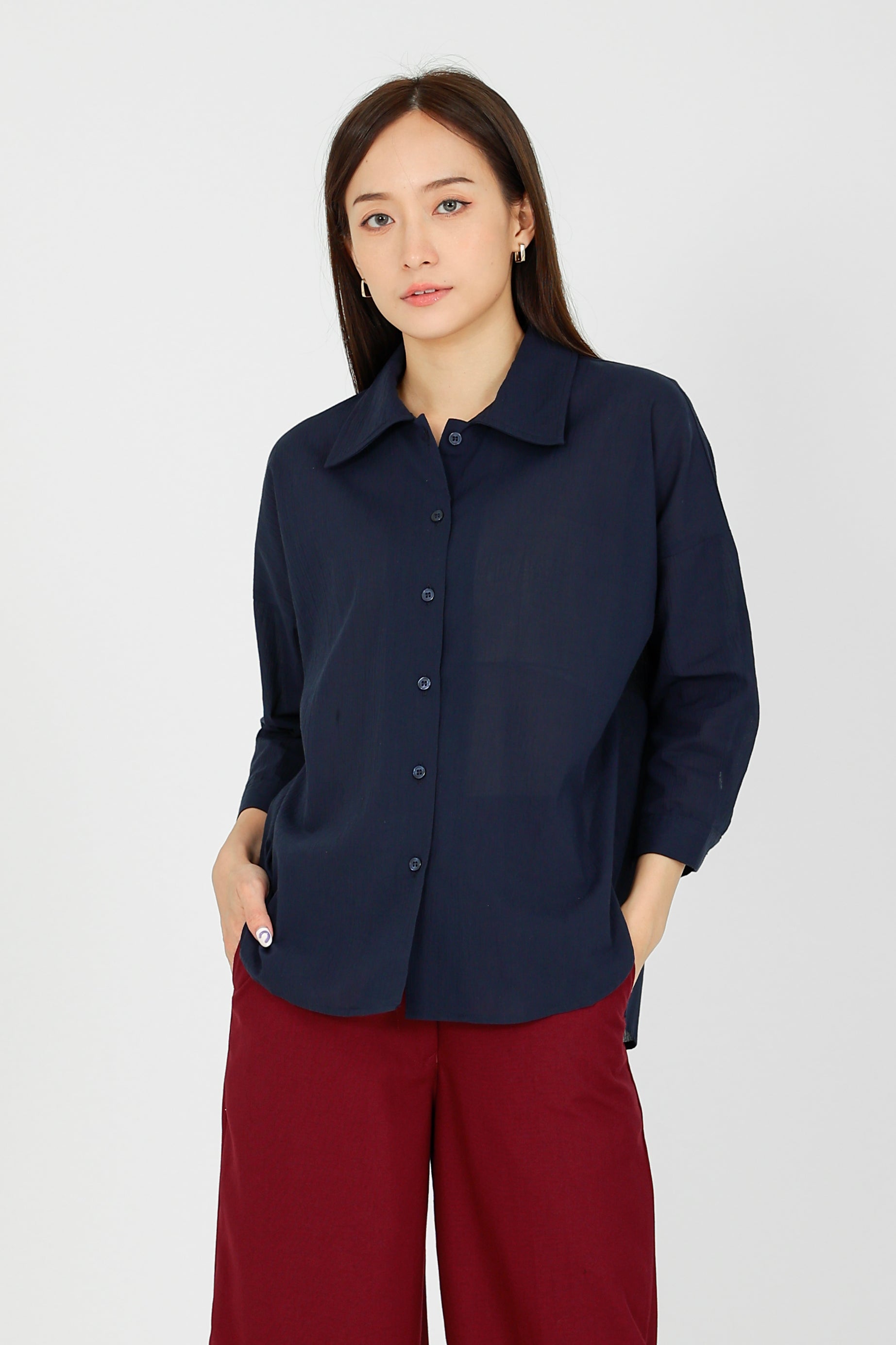 Maureen Textured Blouse - Navy