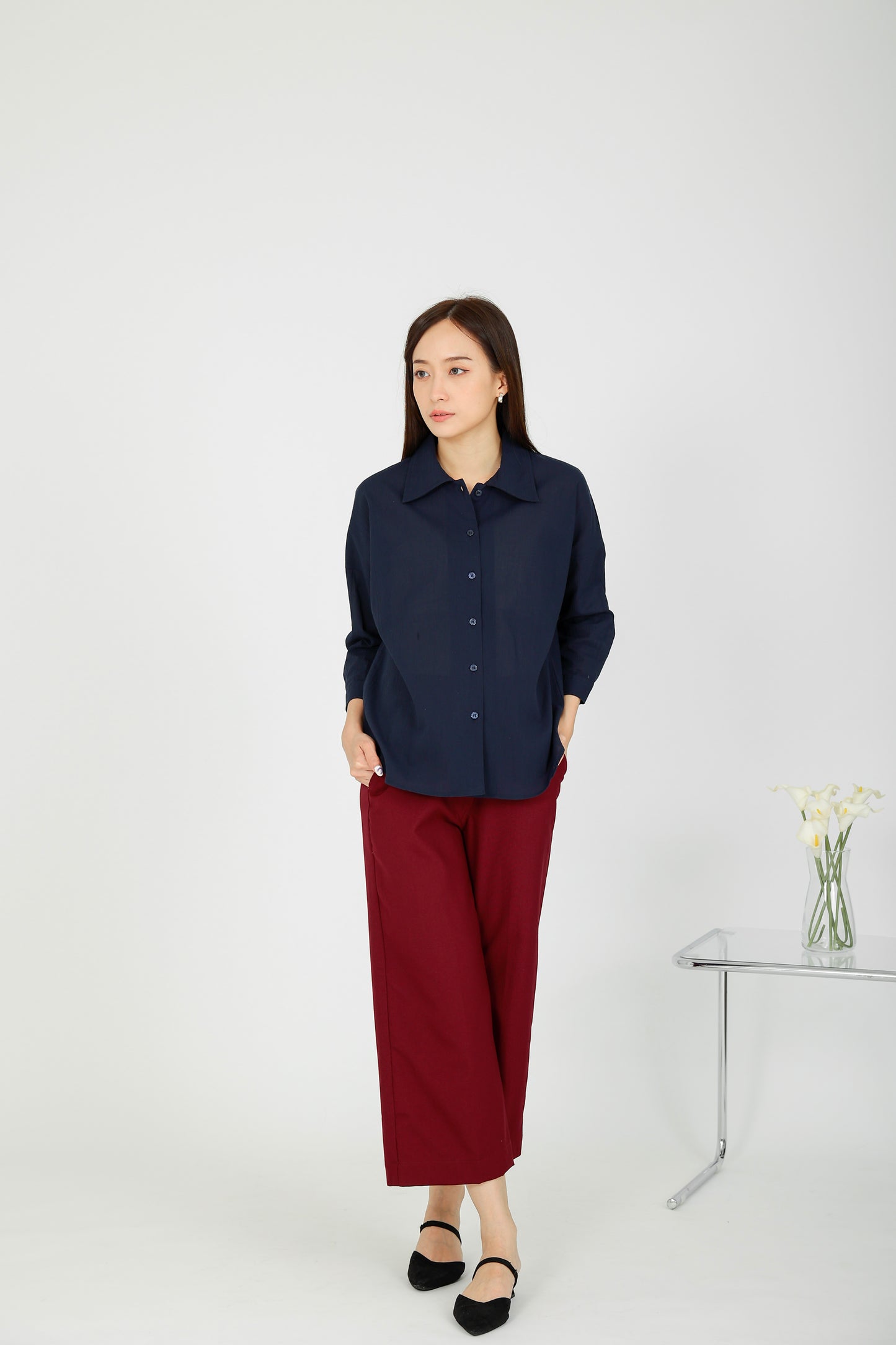Maureen Textured Blouse - Navy