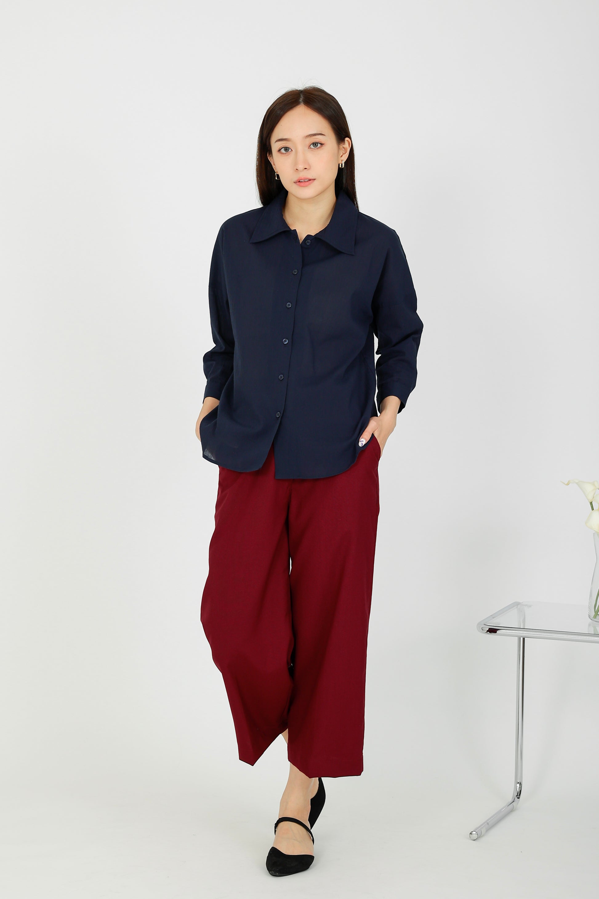 Maureen Textured Blouse - Navy