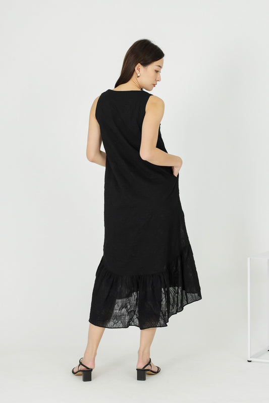Moriah Ruffles Shift Dress - Black