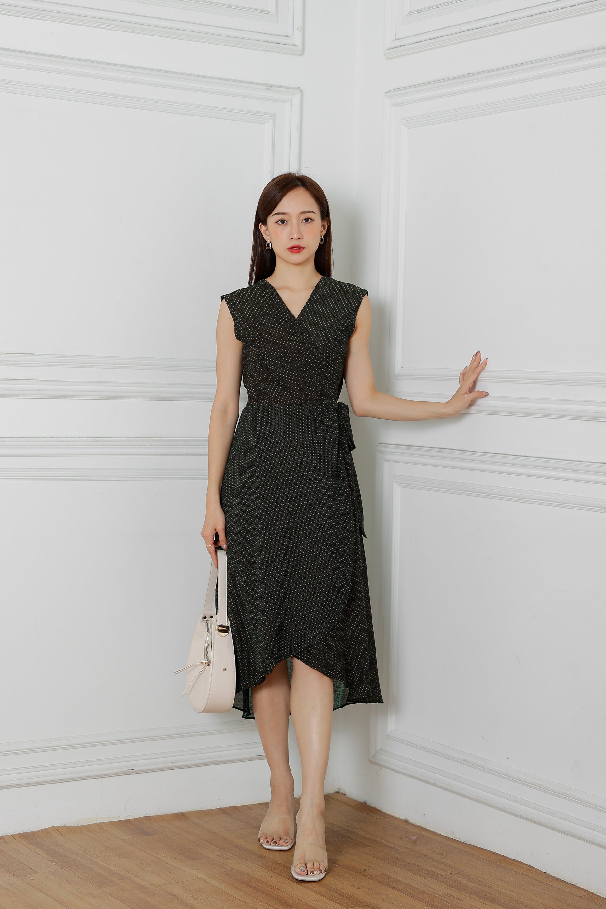 Nayla Tie Waist Wrapped Dress - Green