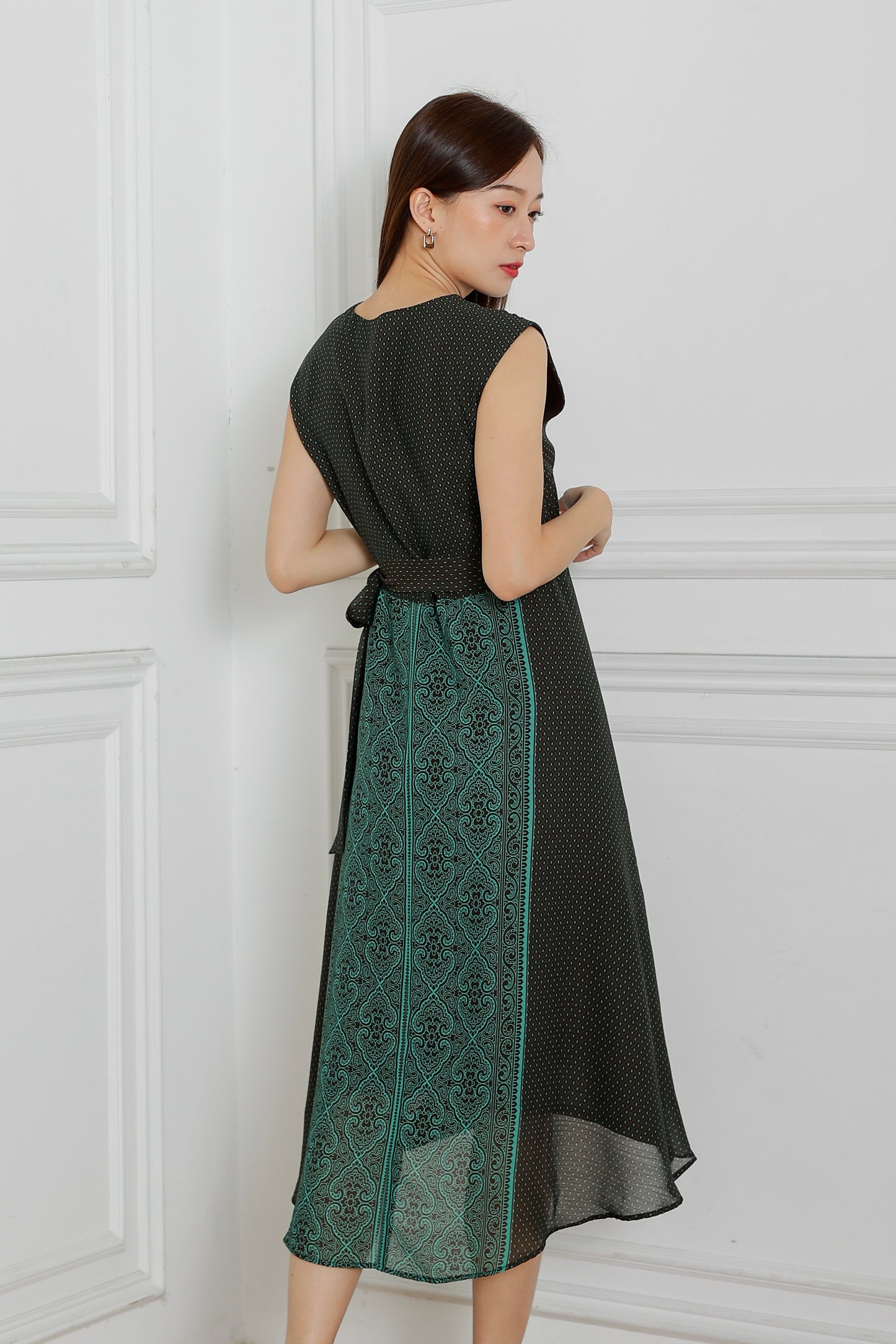 Nayla Tie Waist Wrapped Dress - Green