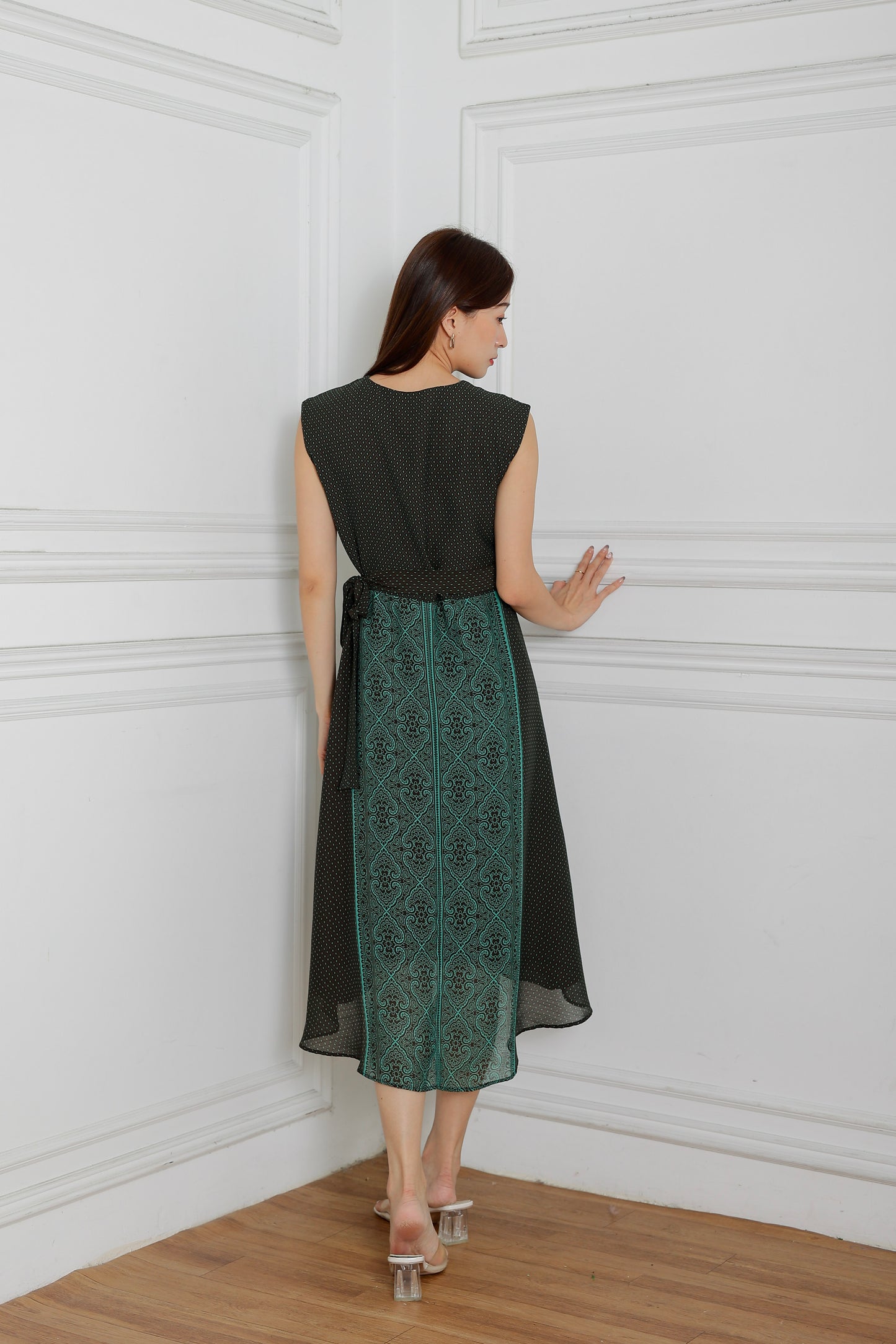 Nayla Tie Waist Wrapped Dress - Green