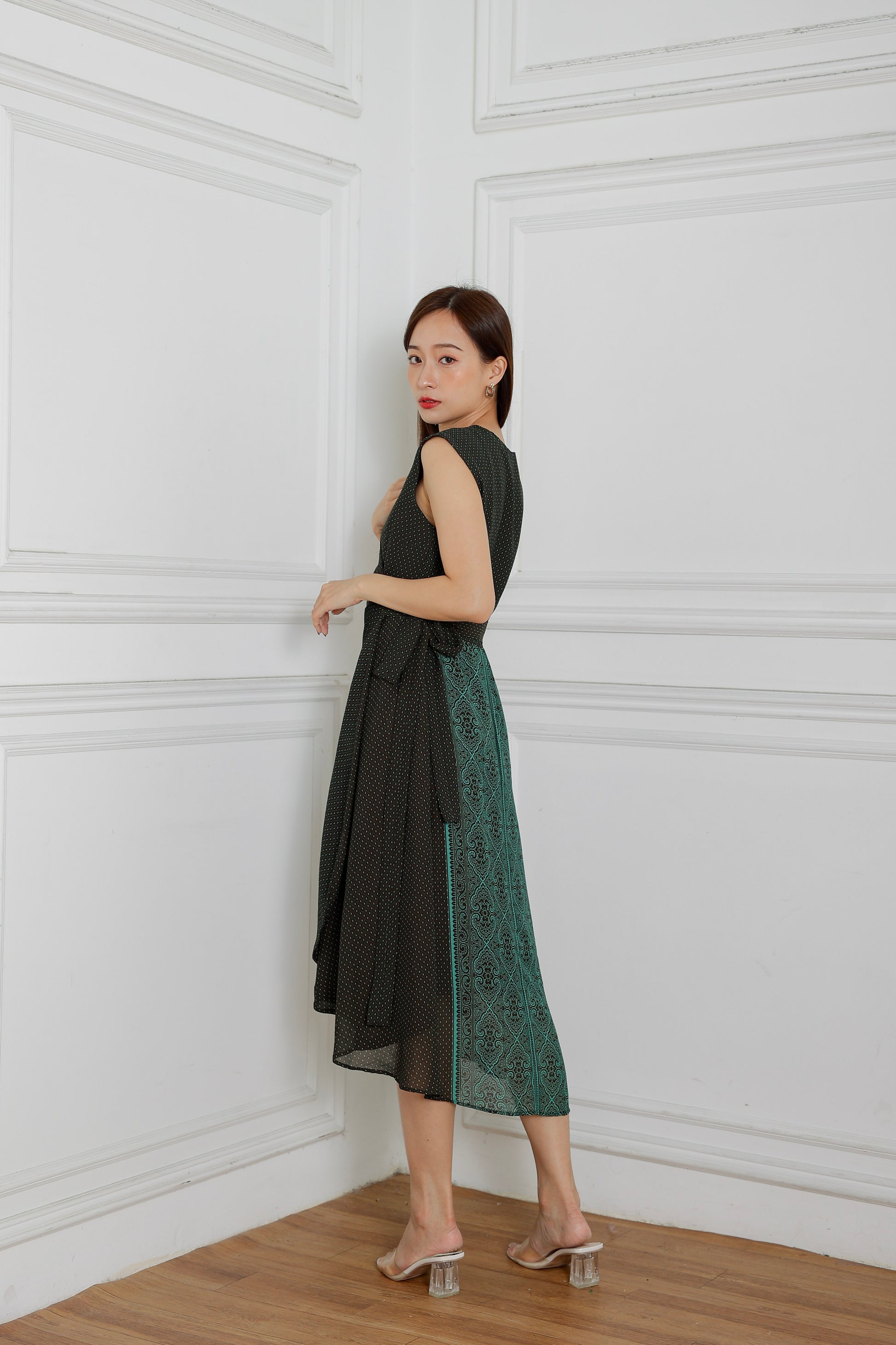 Nayla Tie Waist Wrapped Dress - Green