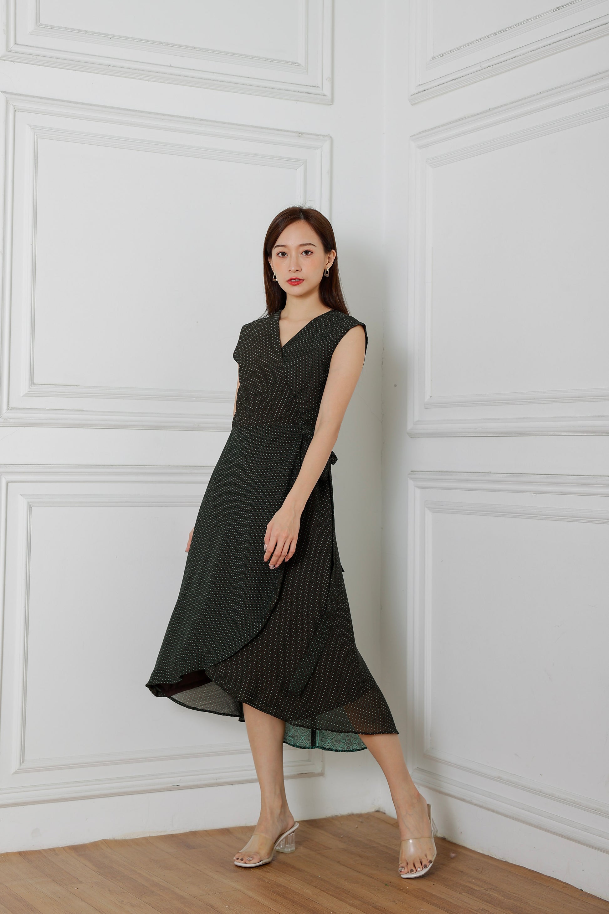 Nayla Tie Waist Wrapped Dress - Green
