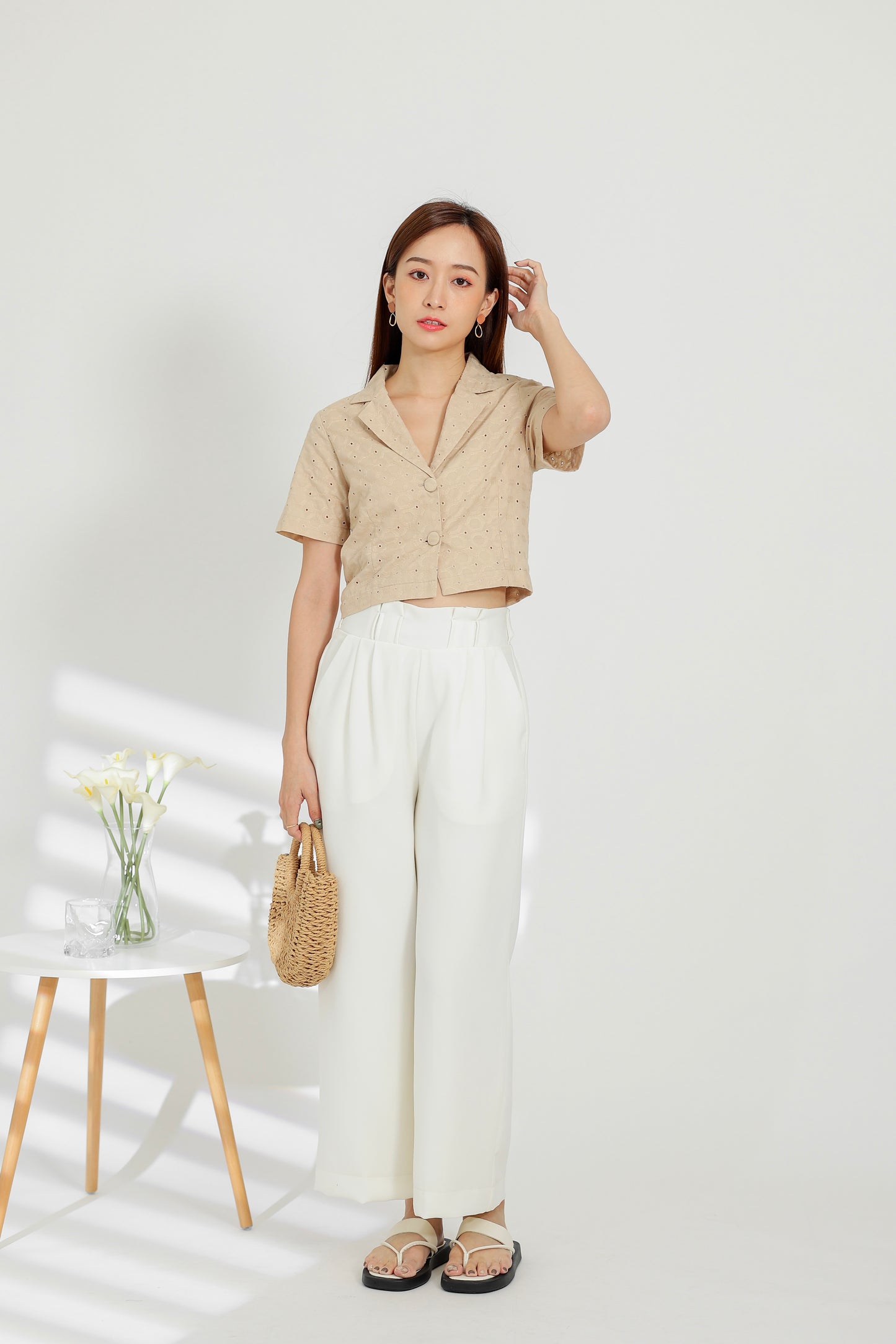 Paige Notched Collar Shirt - Beige