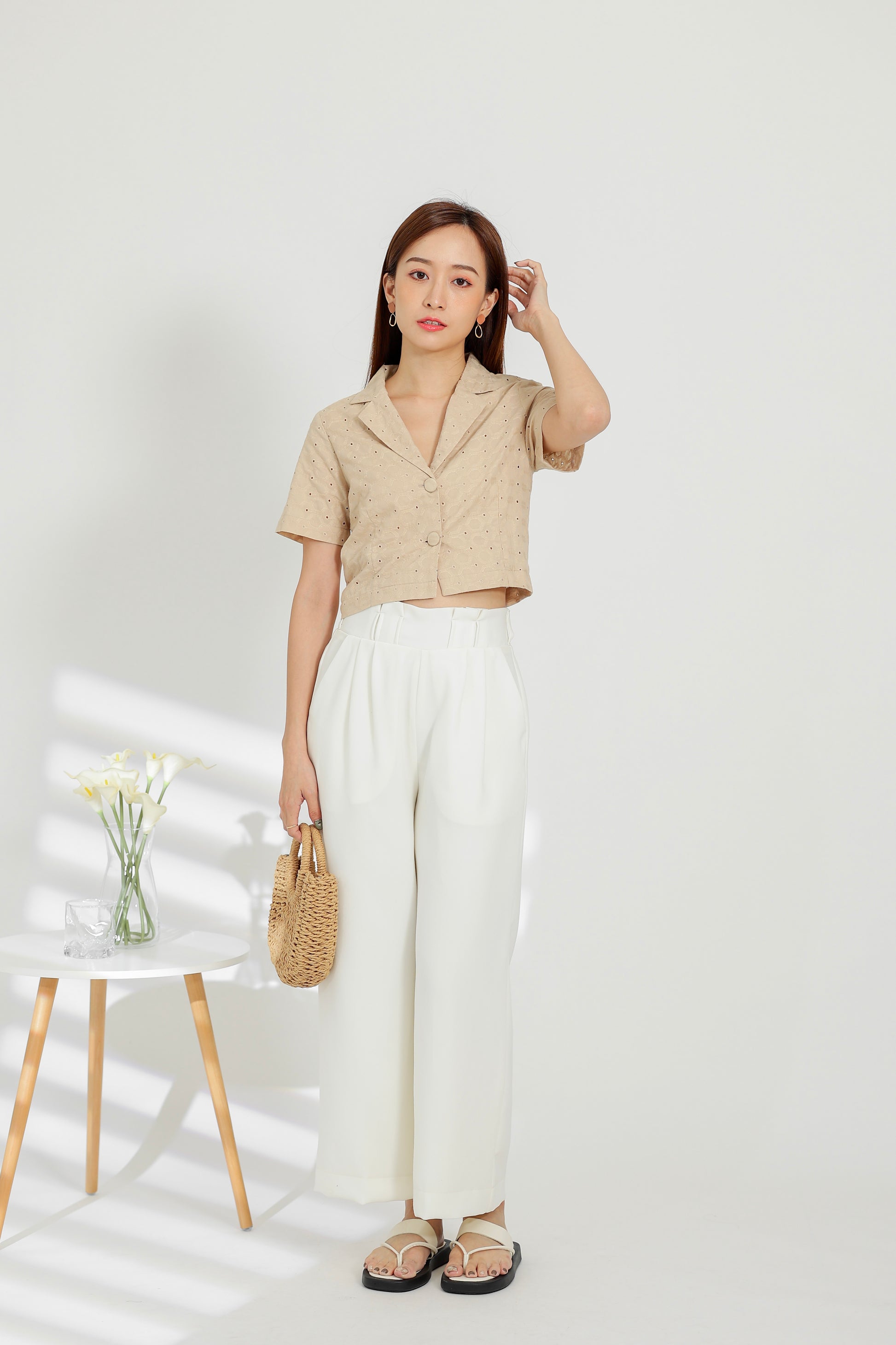 Paige Notched Collar Shirt - Beige