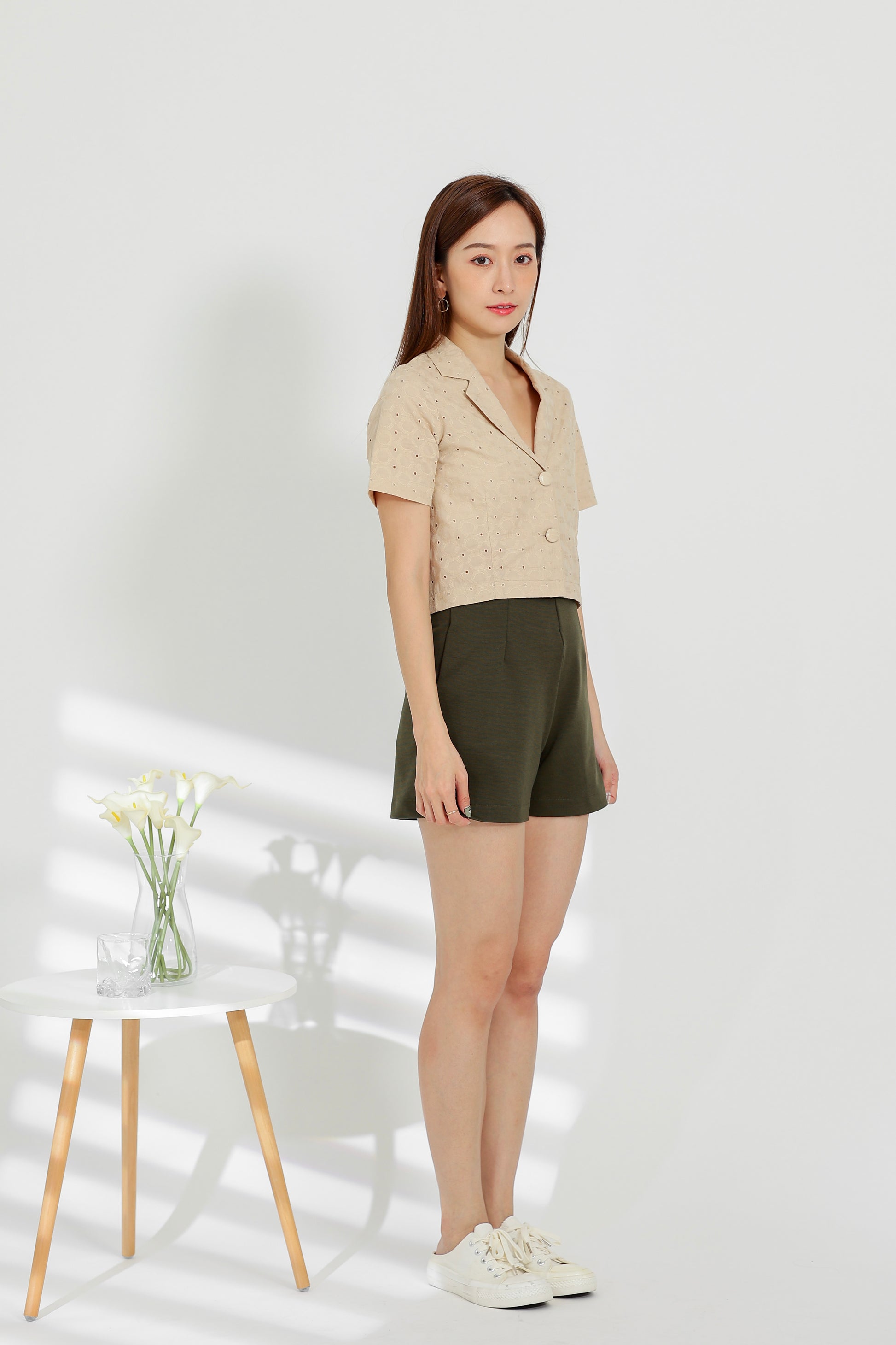 Paige Notched Collar Shirt - Beige