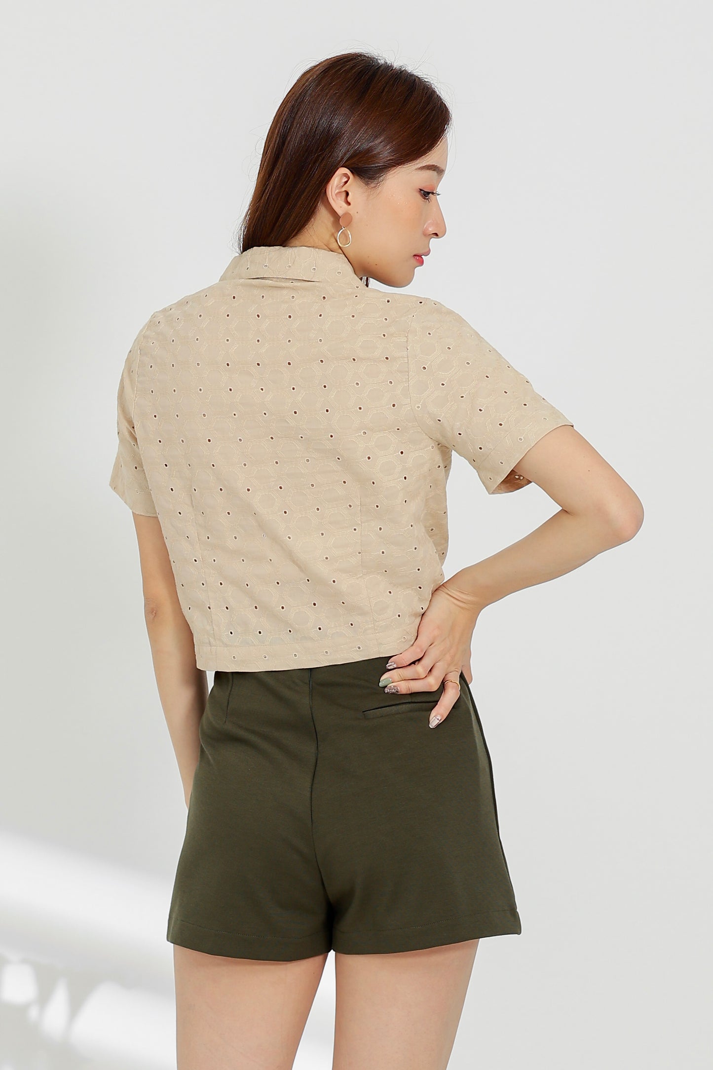 Paige Notched Collar Shirt - Beige