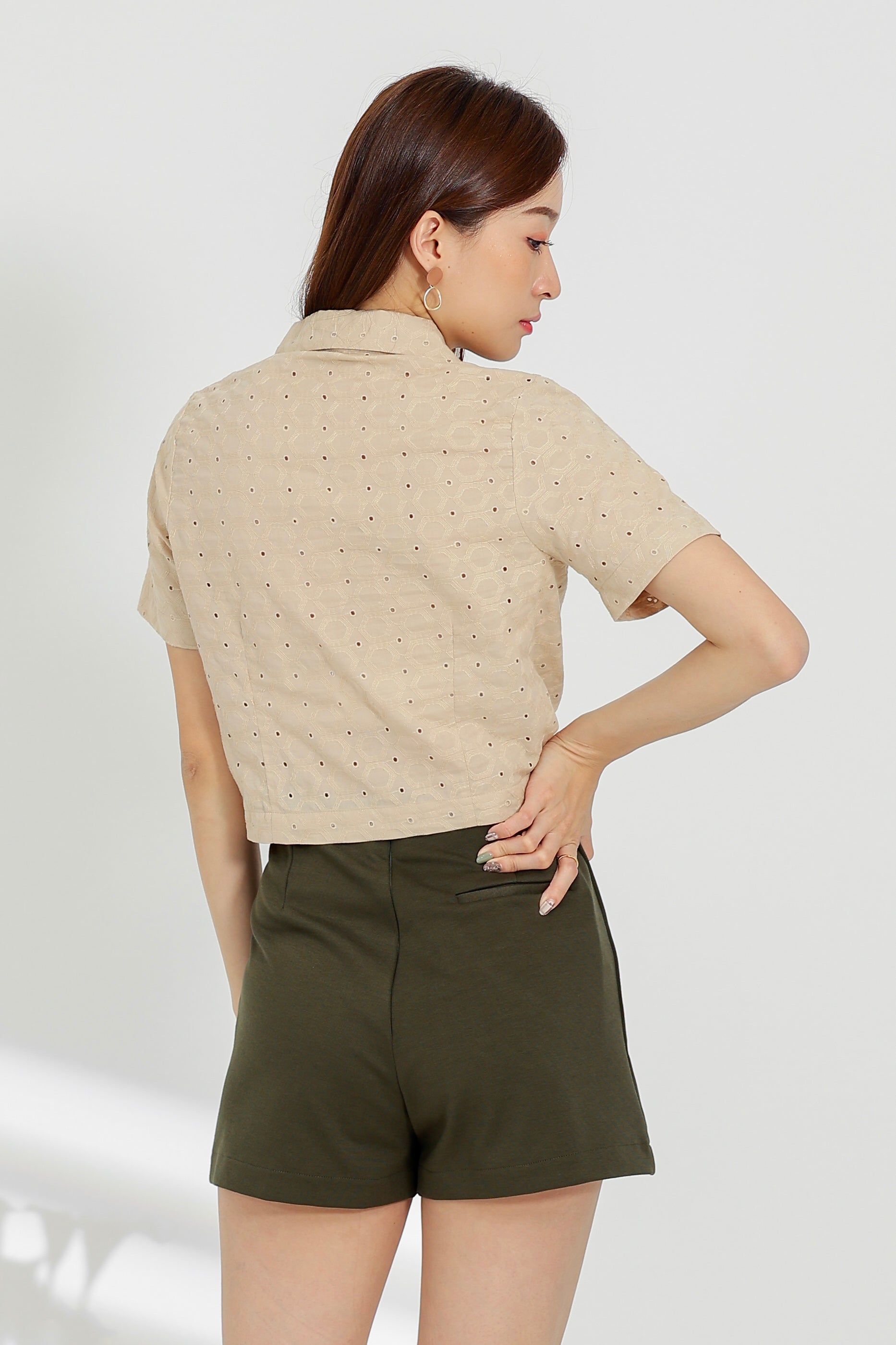 Paige Notched Collar Shirt - Beige