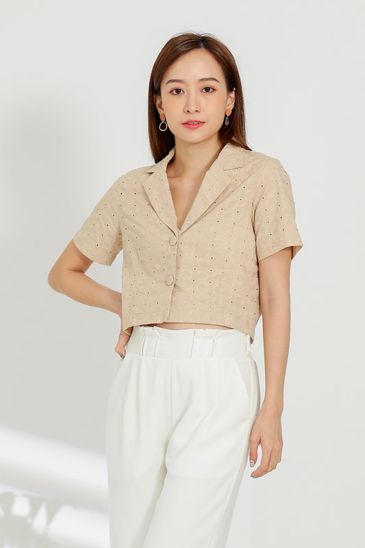 Paige Notched Collar Shirt - Beige