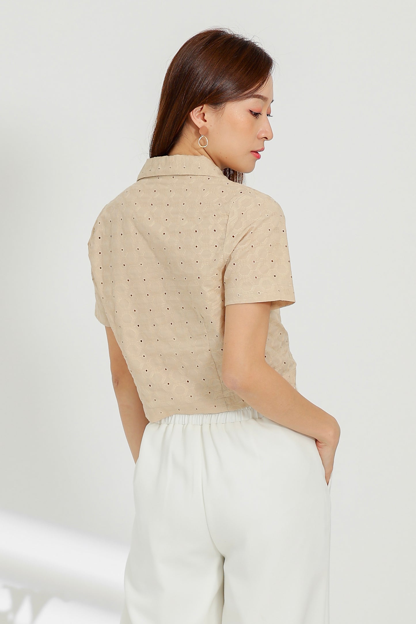 Paige Notched Collar Shirt - Beige