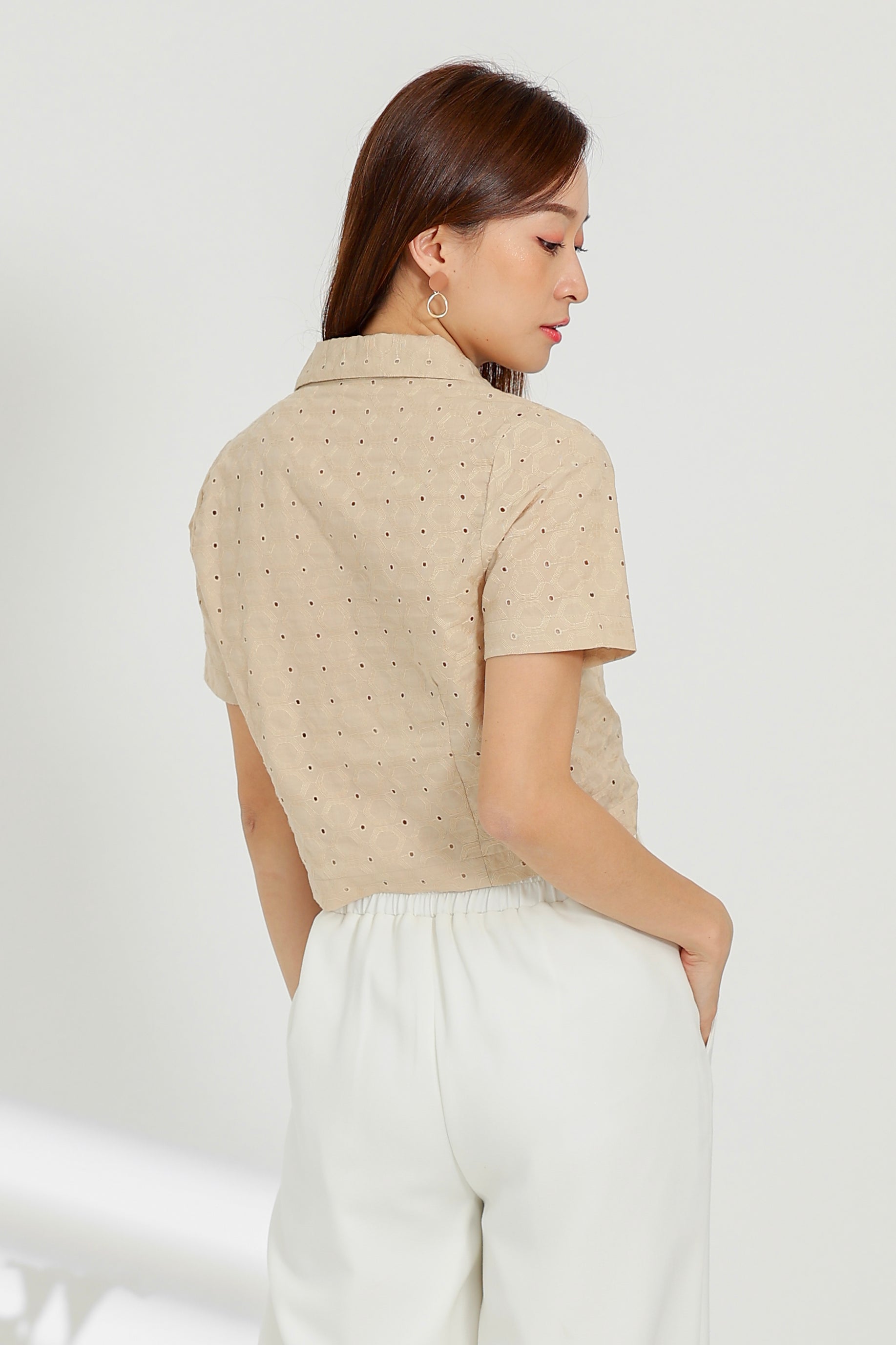 Paige Notched Collar Shirt - Beige