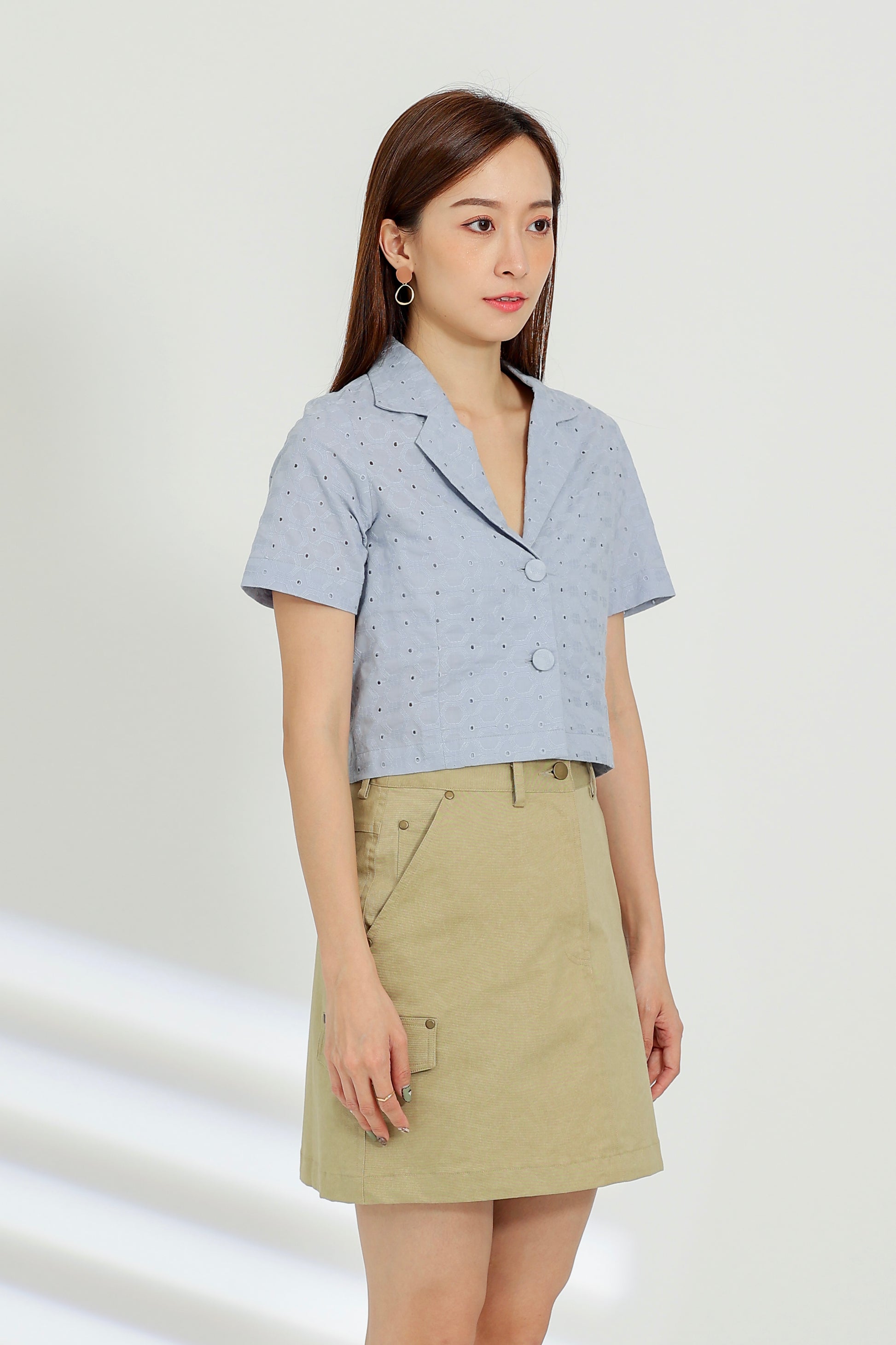 Paige Notched Collar Shirt - Blue