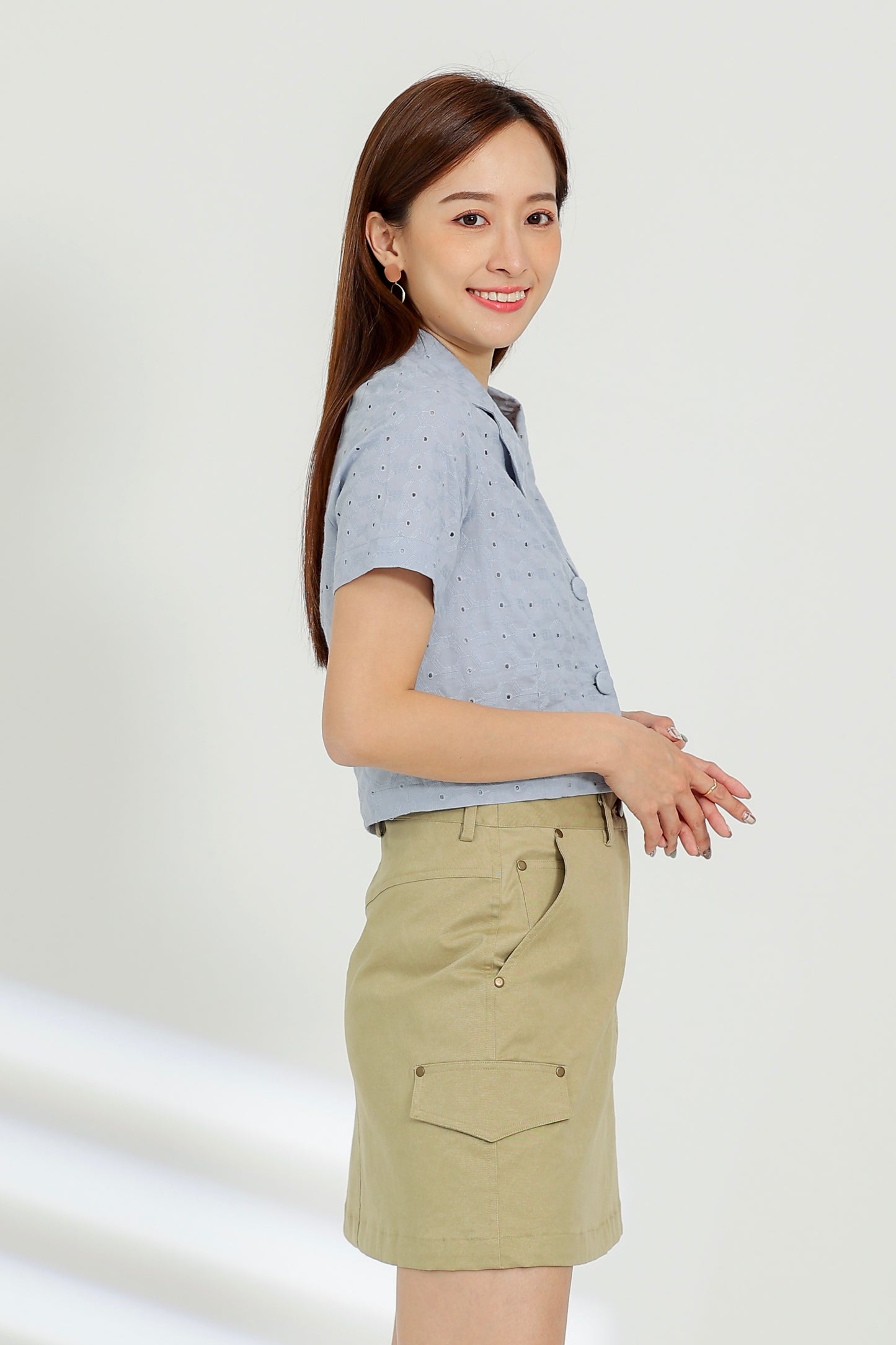 Paige Notched Collar Shirt - Blue