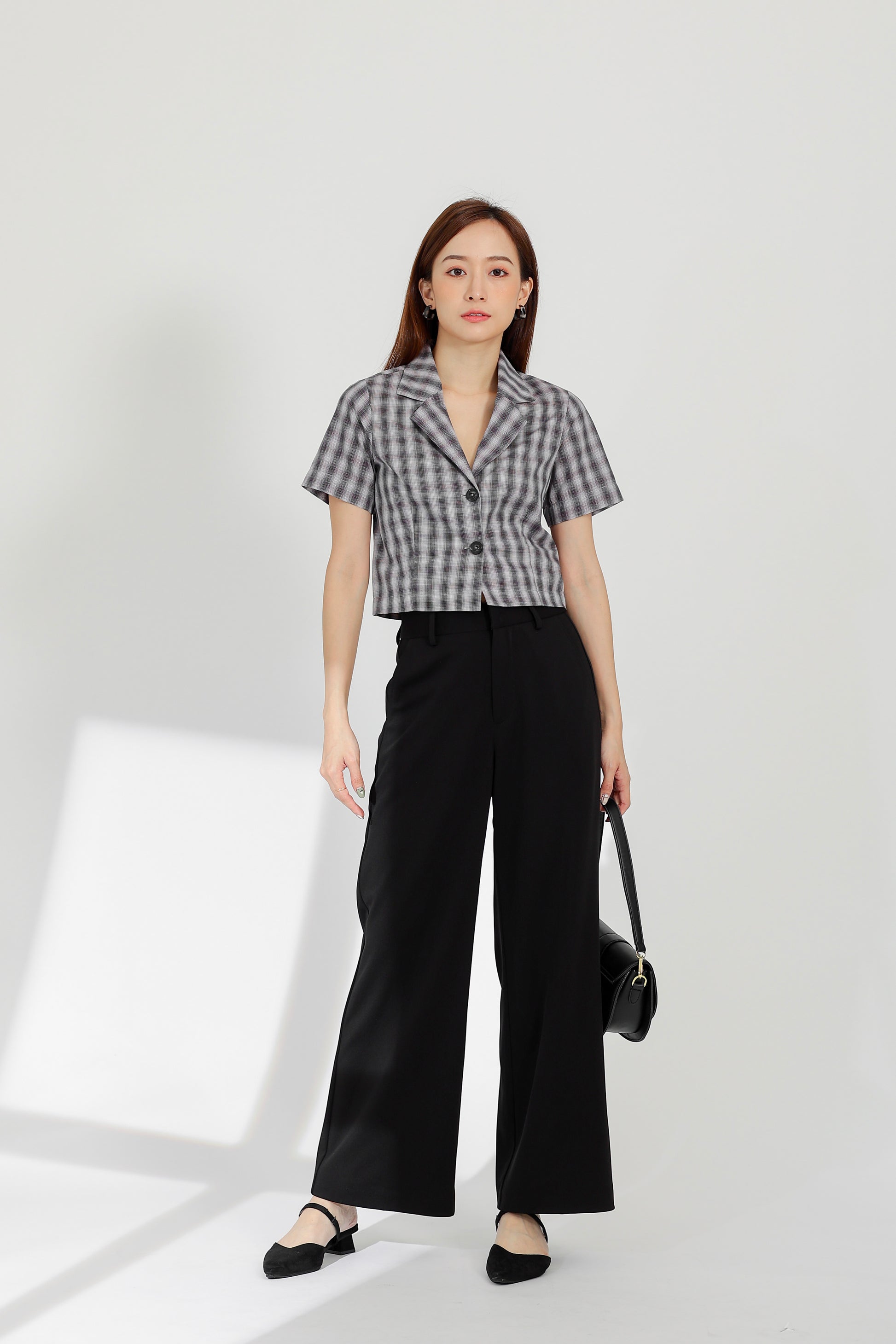 Paige Notched Collar Shirt - Gingham
