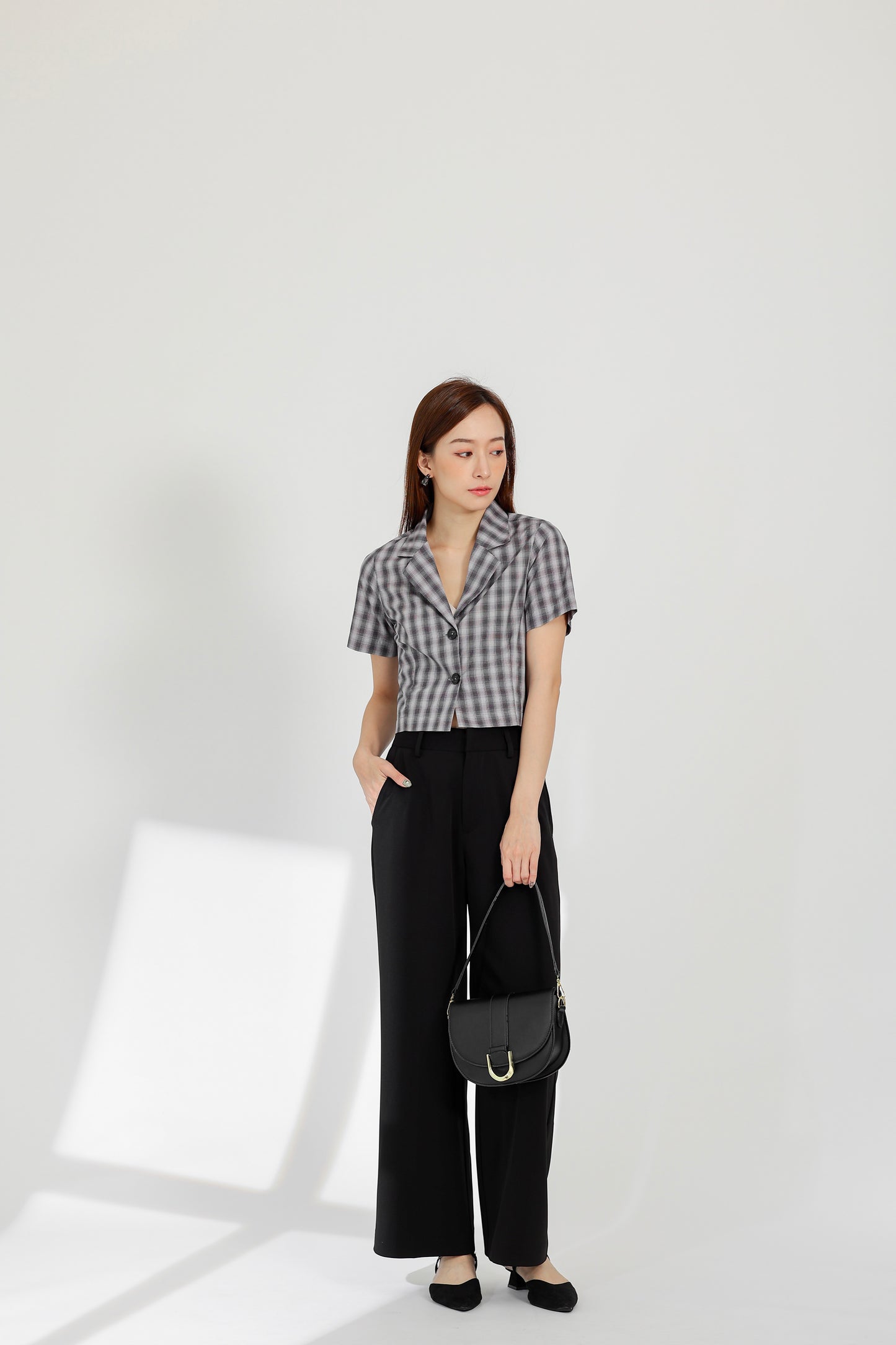 Paige Notched Collar Shirt - Gingham