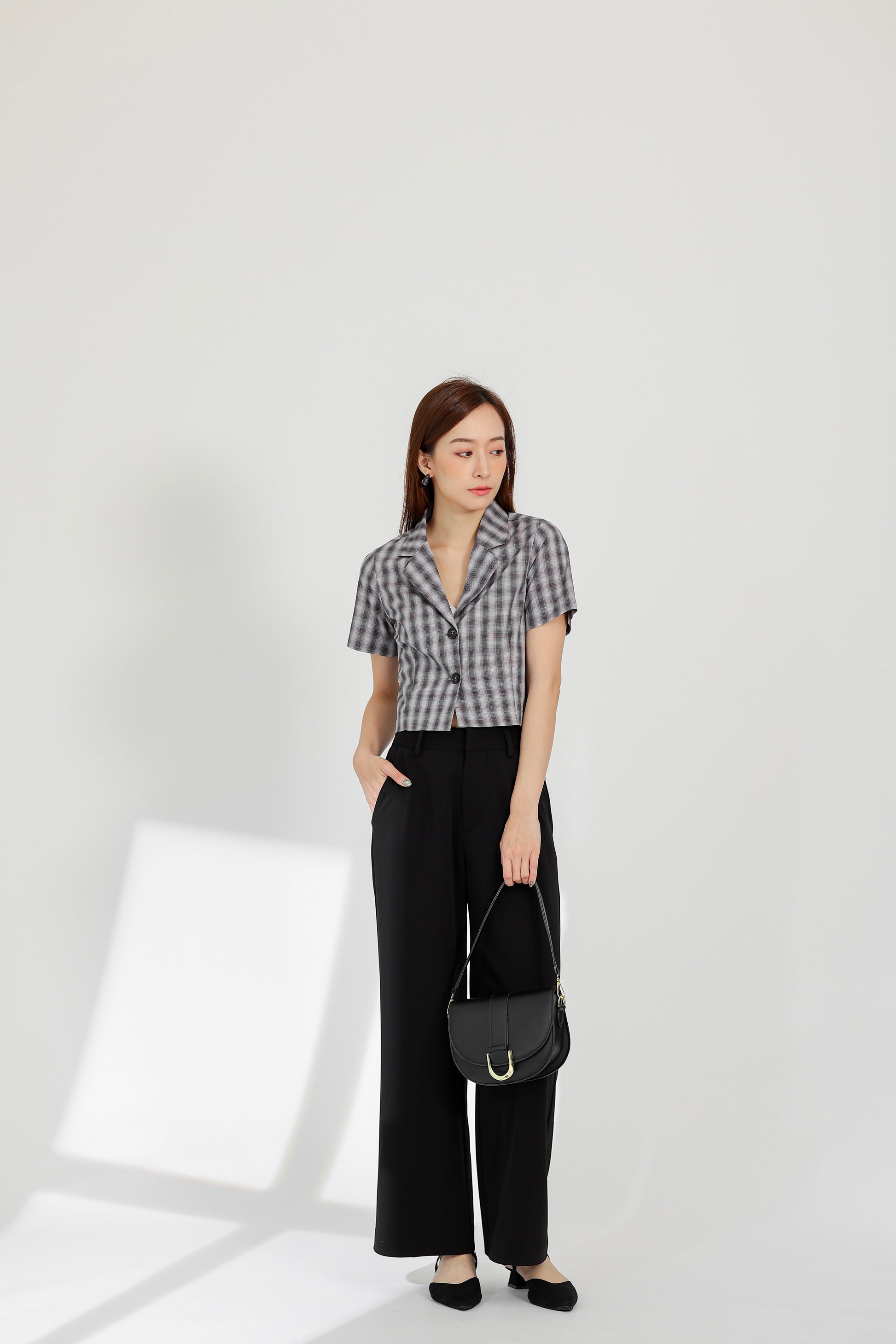 Paige Notched Collar Shirt - Gingham