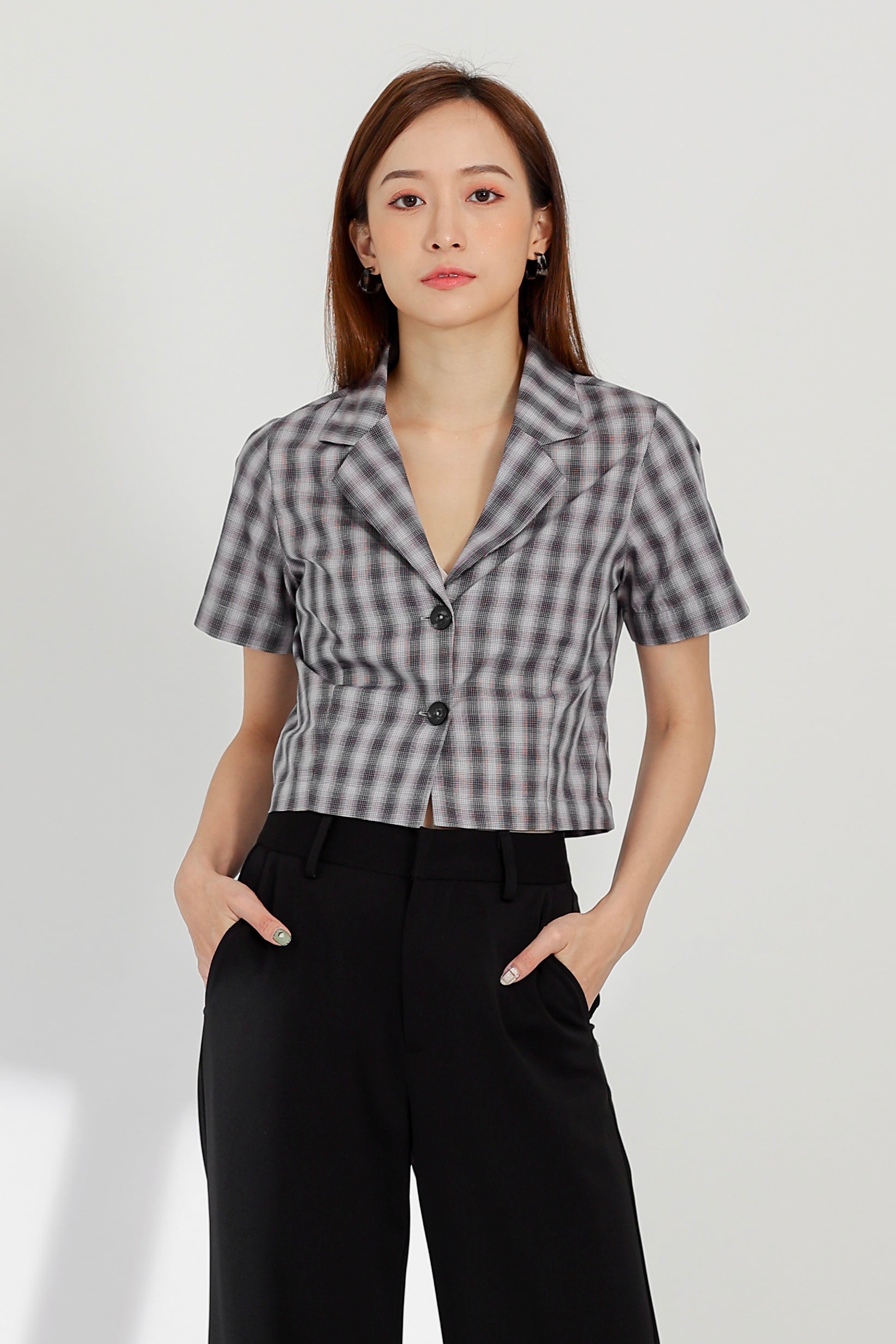 Paige Notched Collar Shirt - Gingham