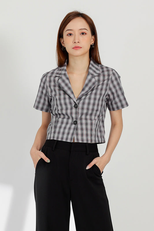 Paige Notched Collar Shirt - Gingham
