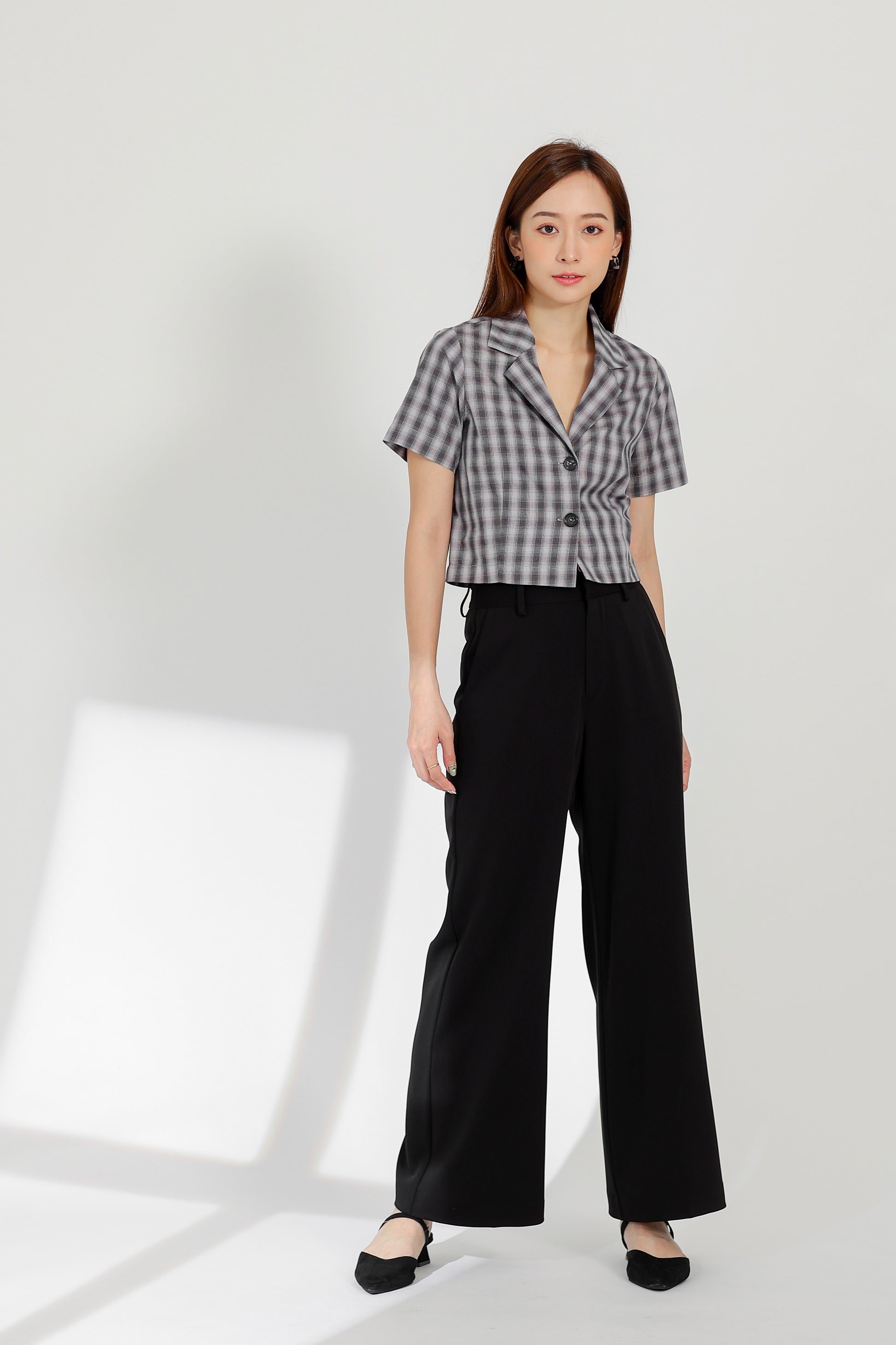 Paige Notched Collar Shirt - Gingham
