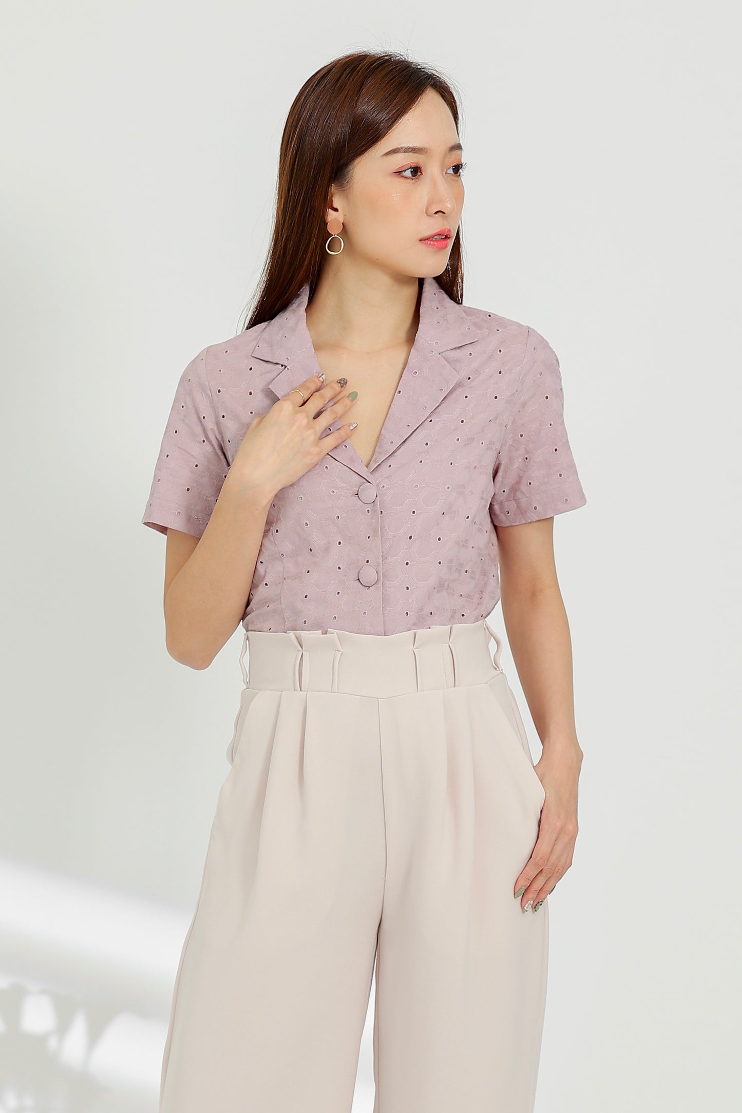 Paige Notched Collar Shirt - Lilac
