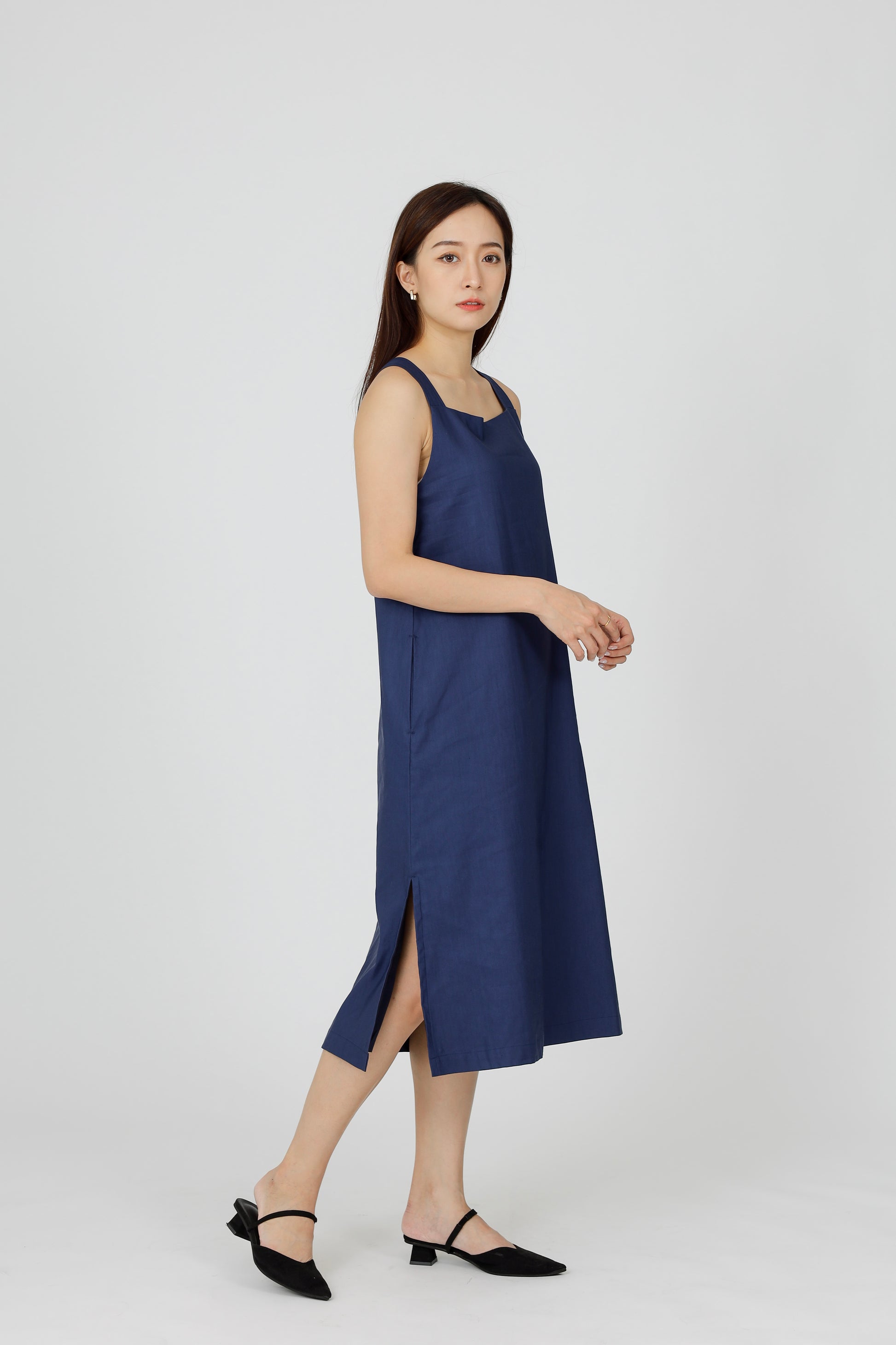 Quinn Square Neck Midi Dress - Navy
