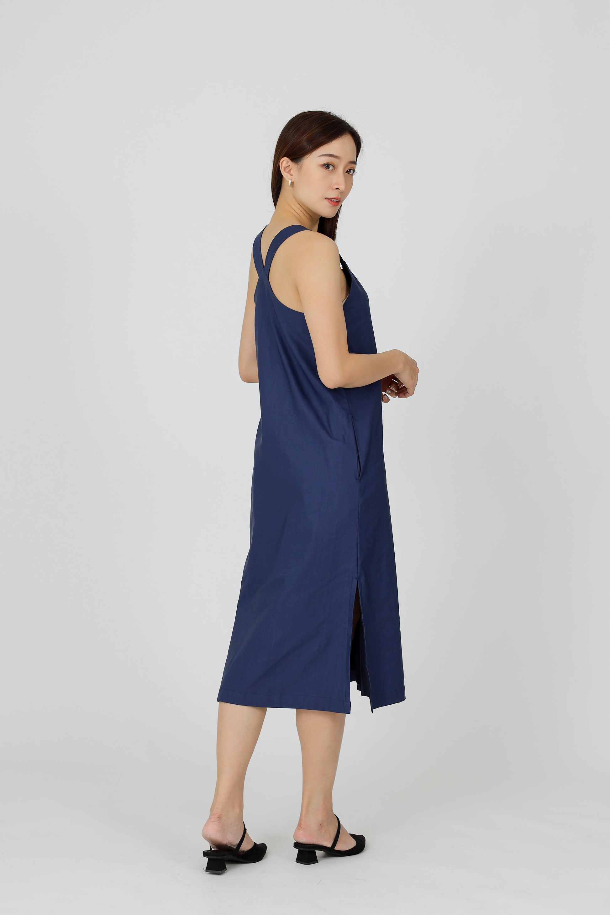 Quinn Square Neck Midi Dress - Navy