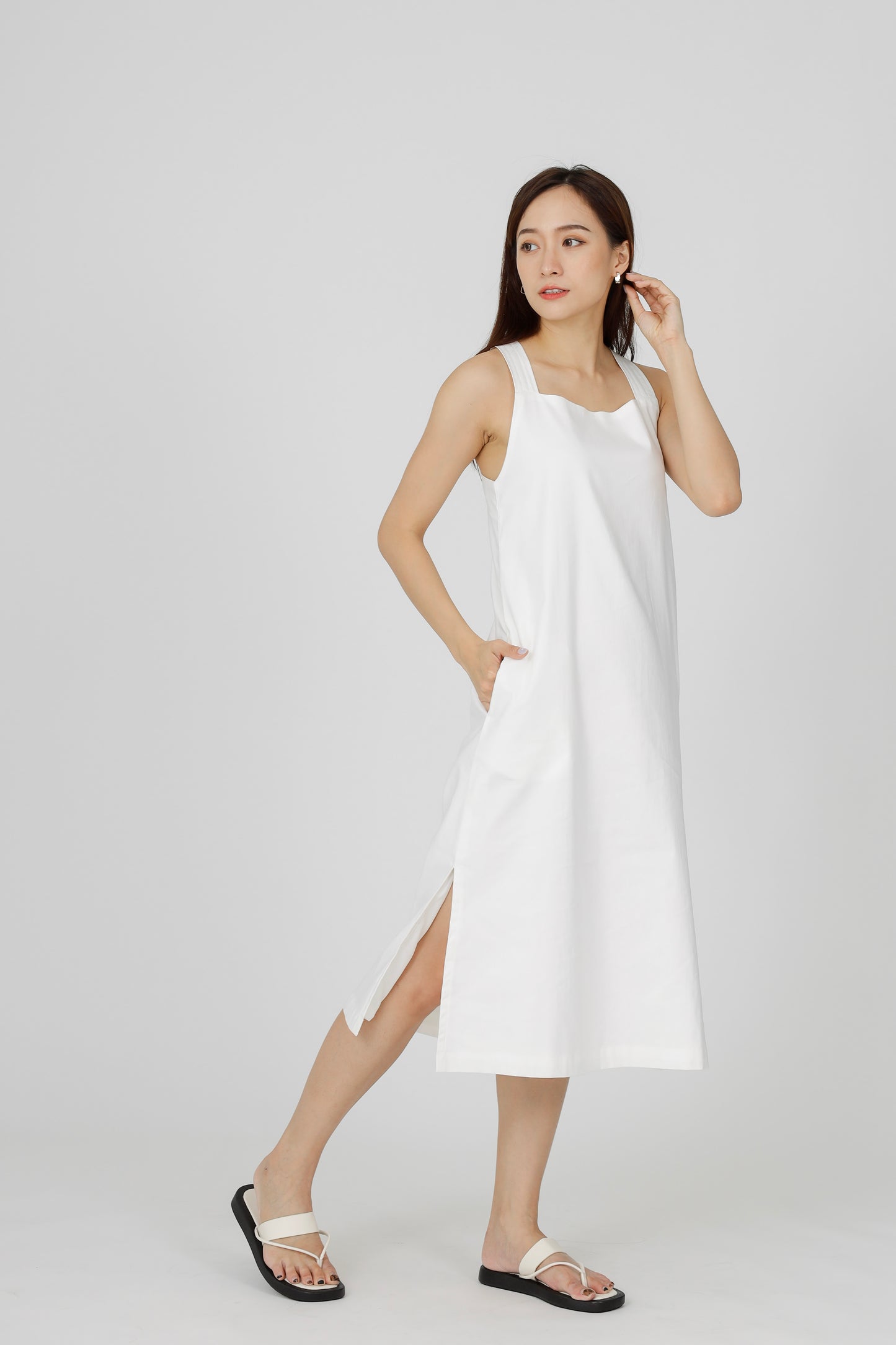 Quinn Square Neck Midi Dress - White