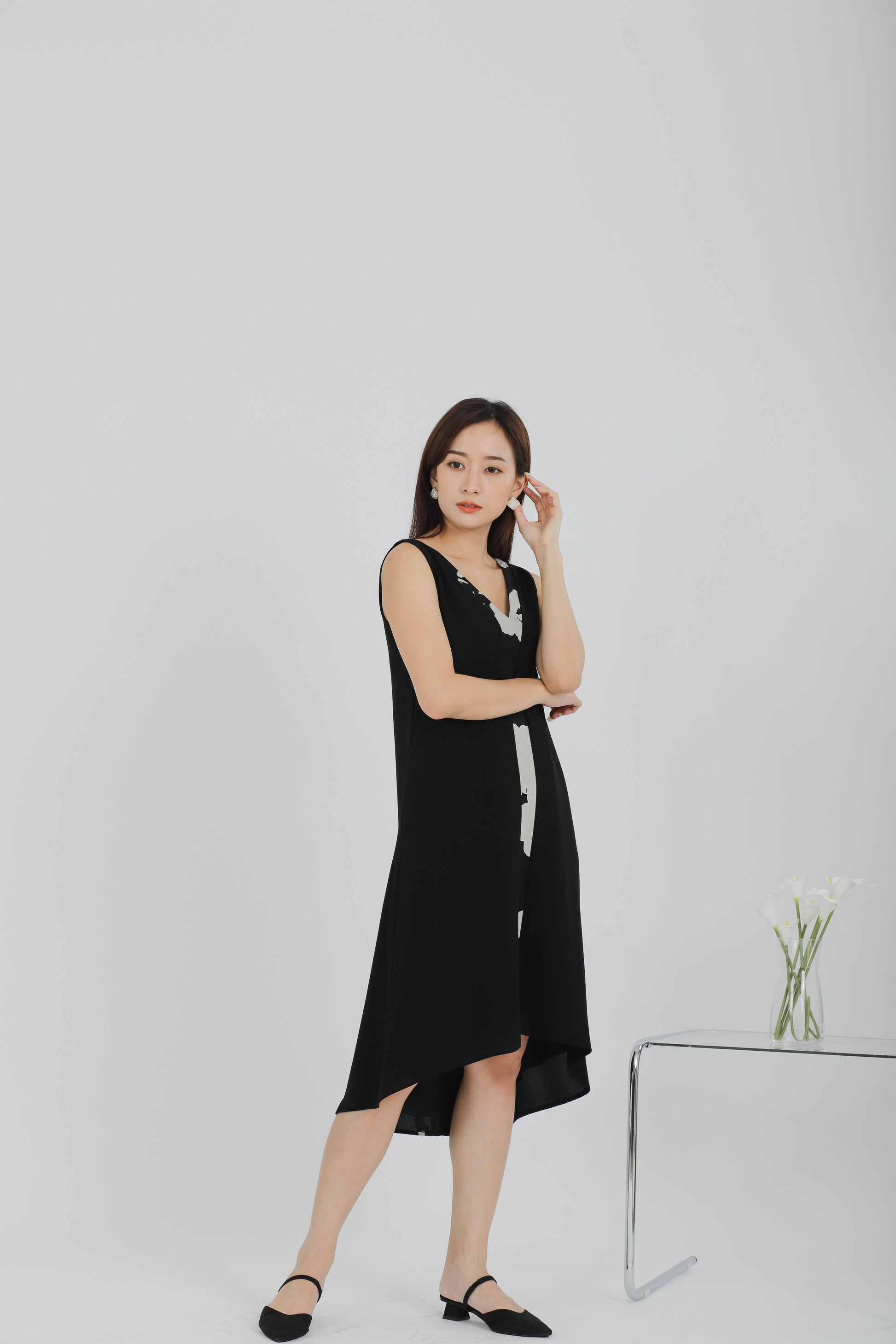 Rei Printed Shift Dress - Black