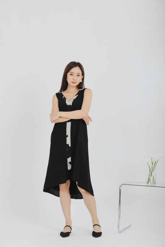 Rei Printed Shift Dress - Black