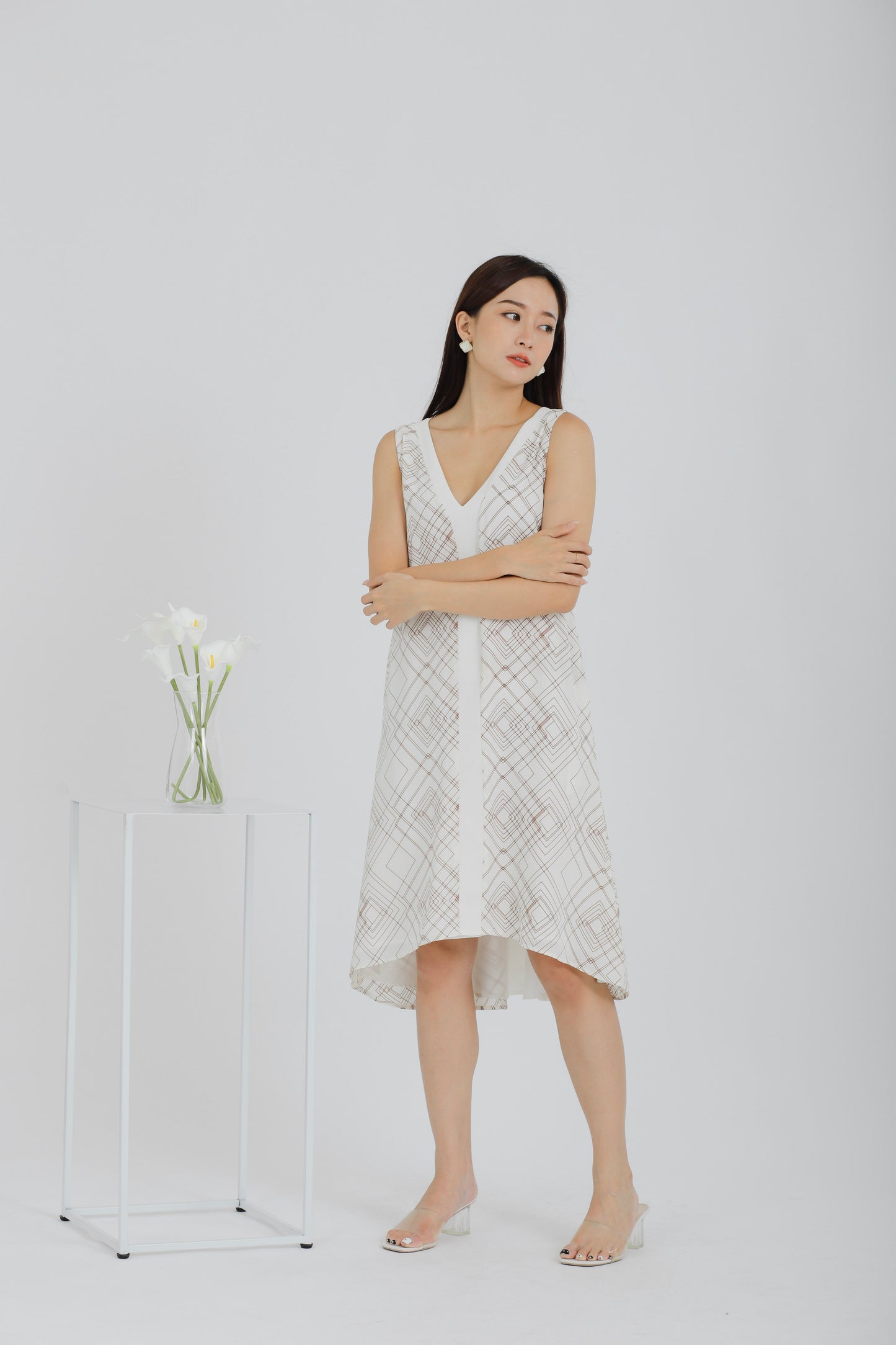 Rei Printed Shift Dress - White