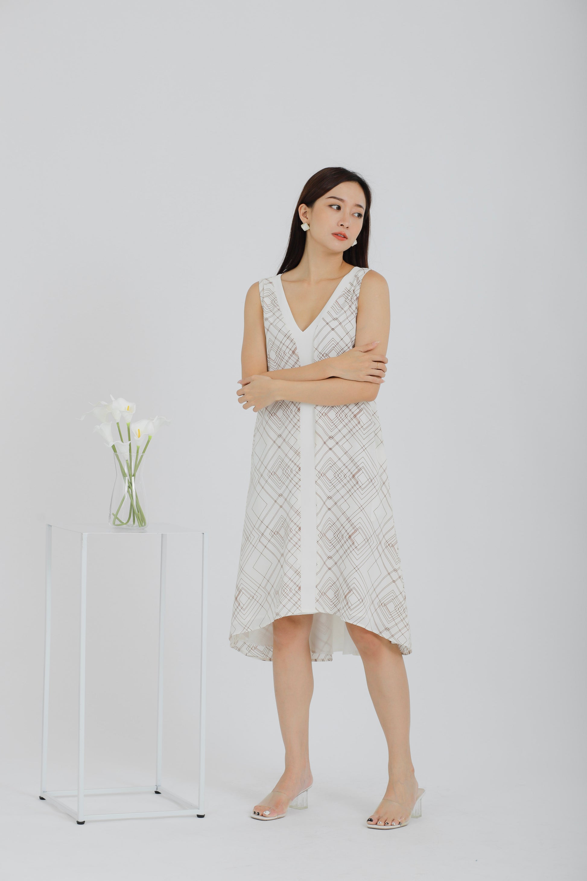 Rei Printed Shift Dress - White