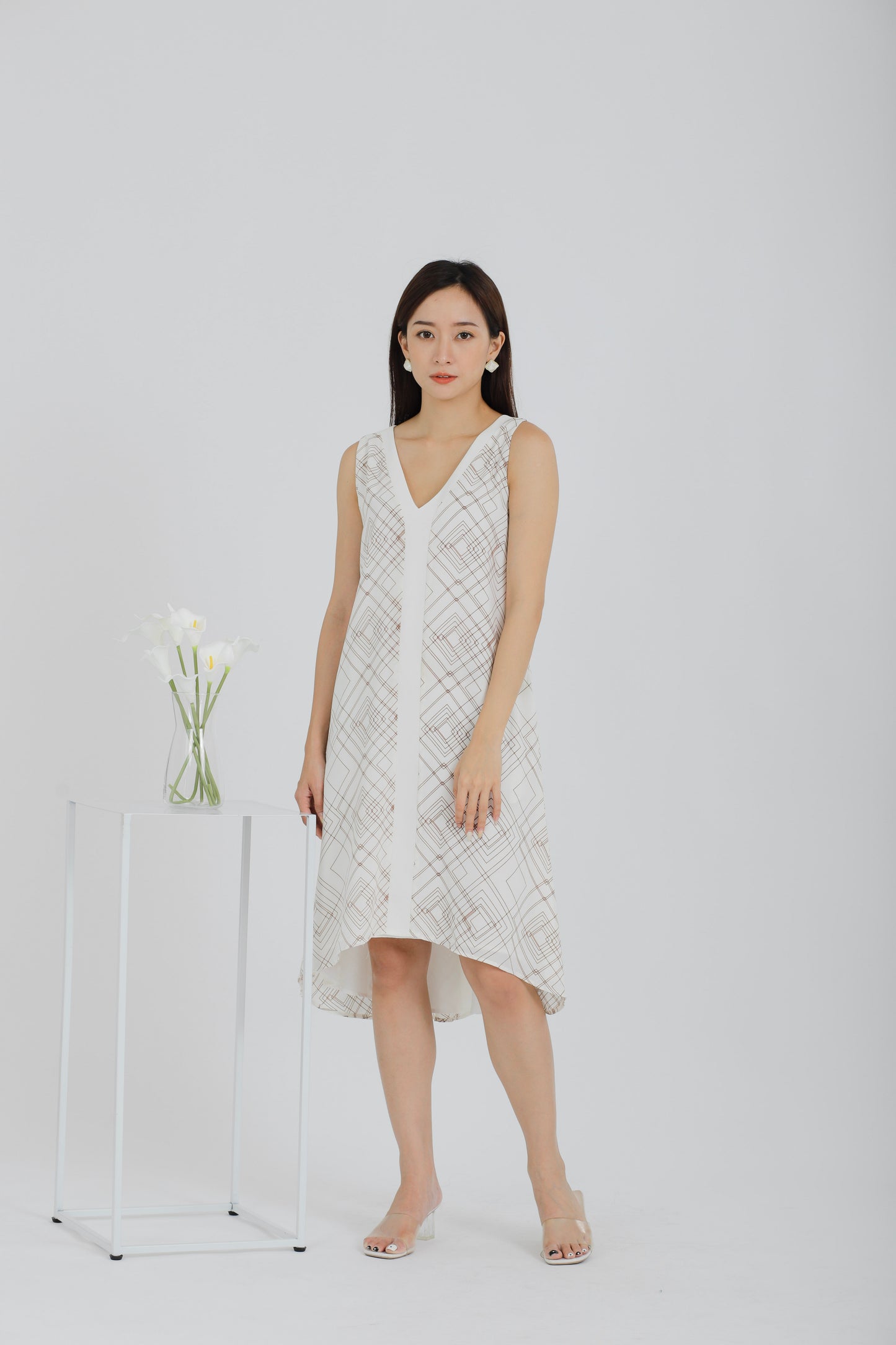 Rei Printed Shift Dress - White