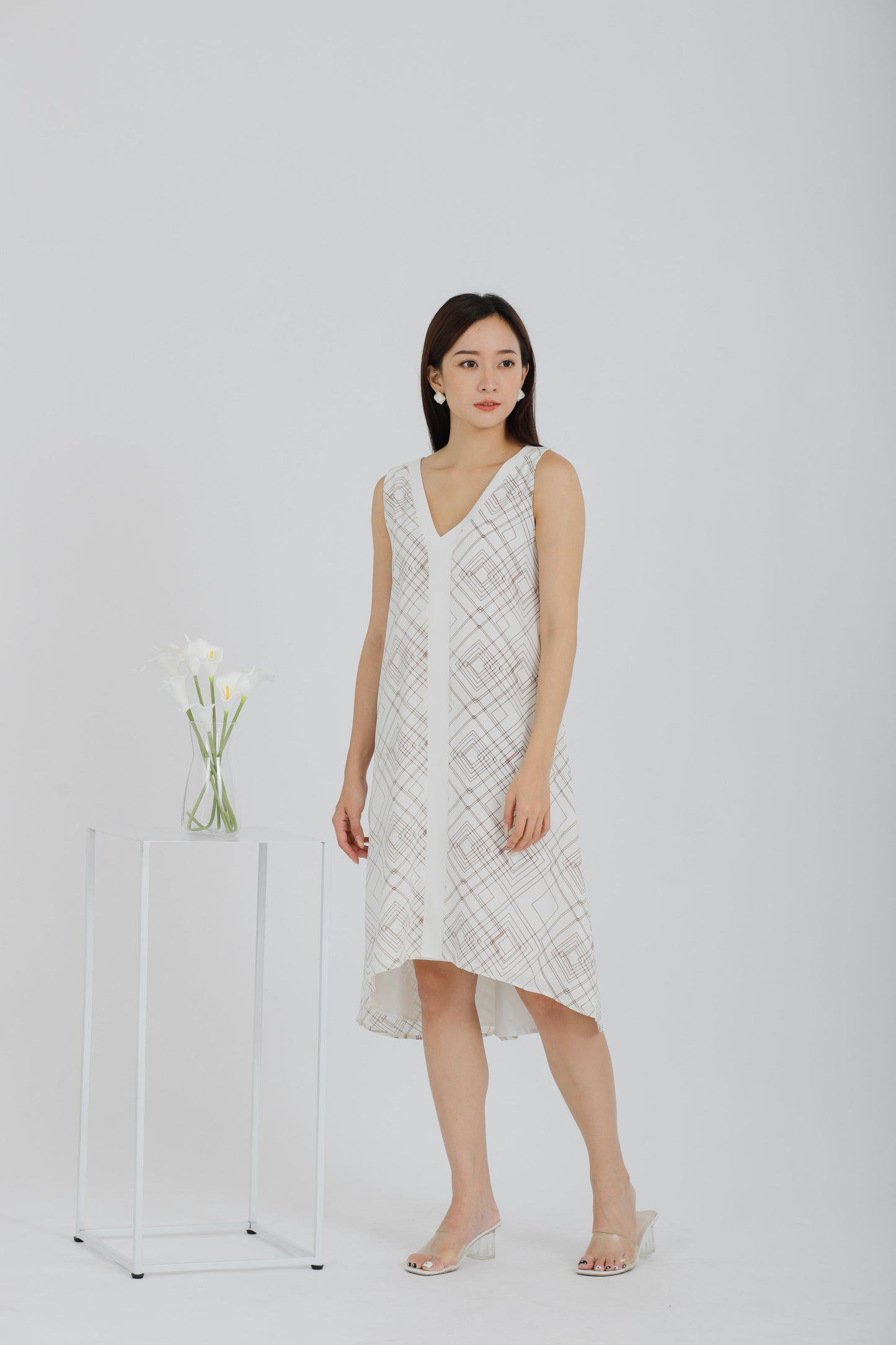 Rei Printed Shift Dress - White