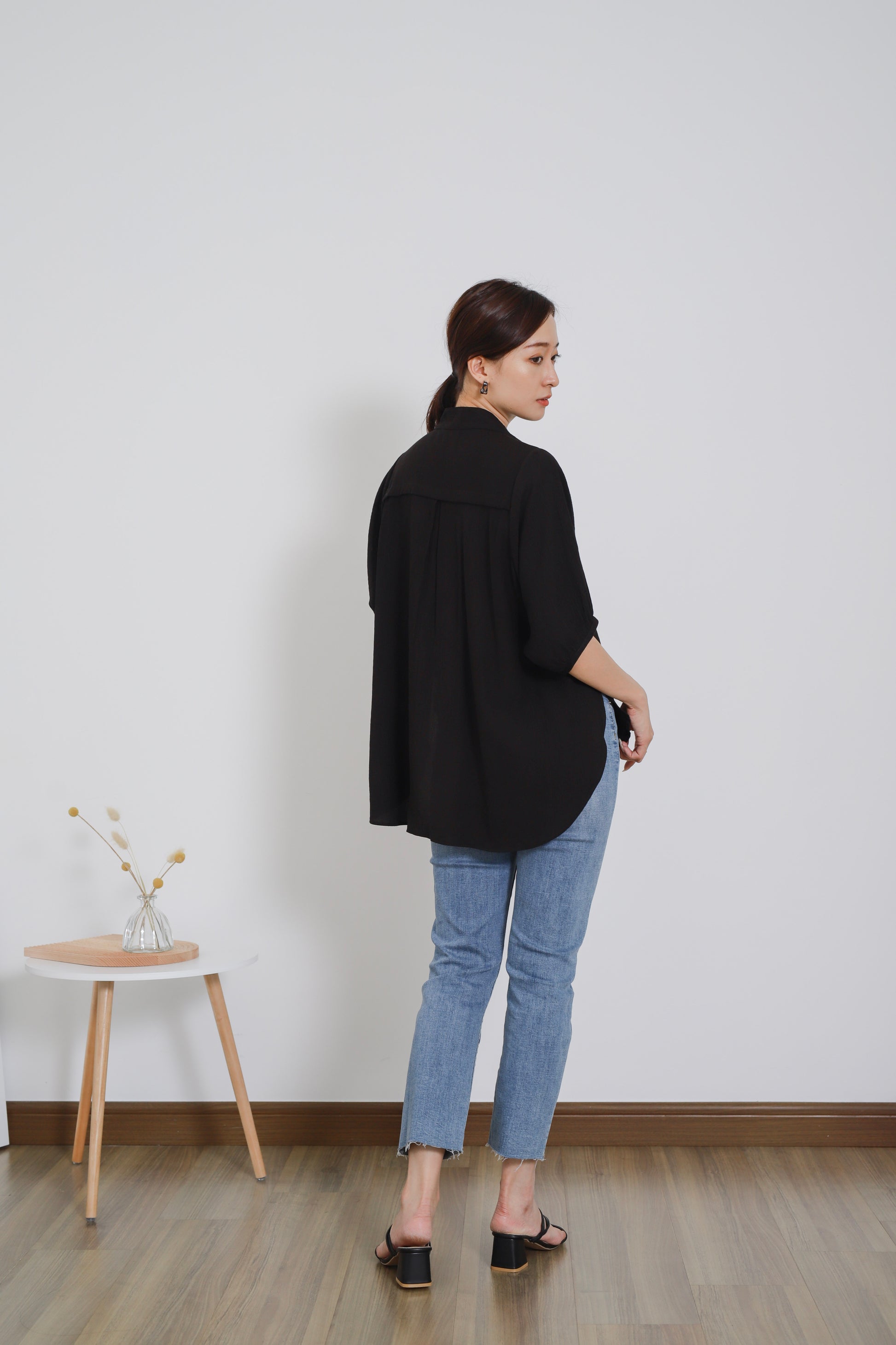 Romi Oversize Side Slit Flared Top - Black