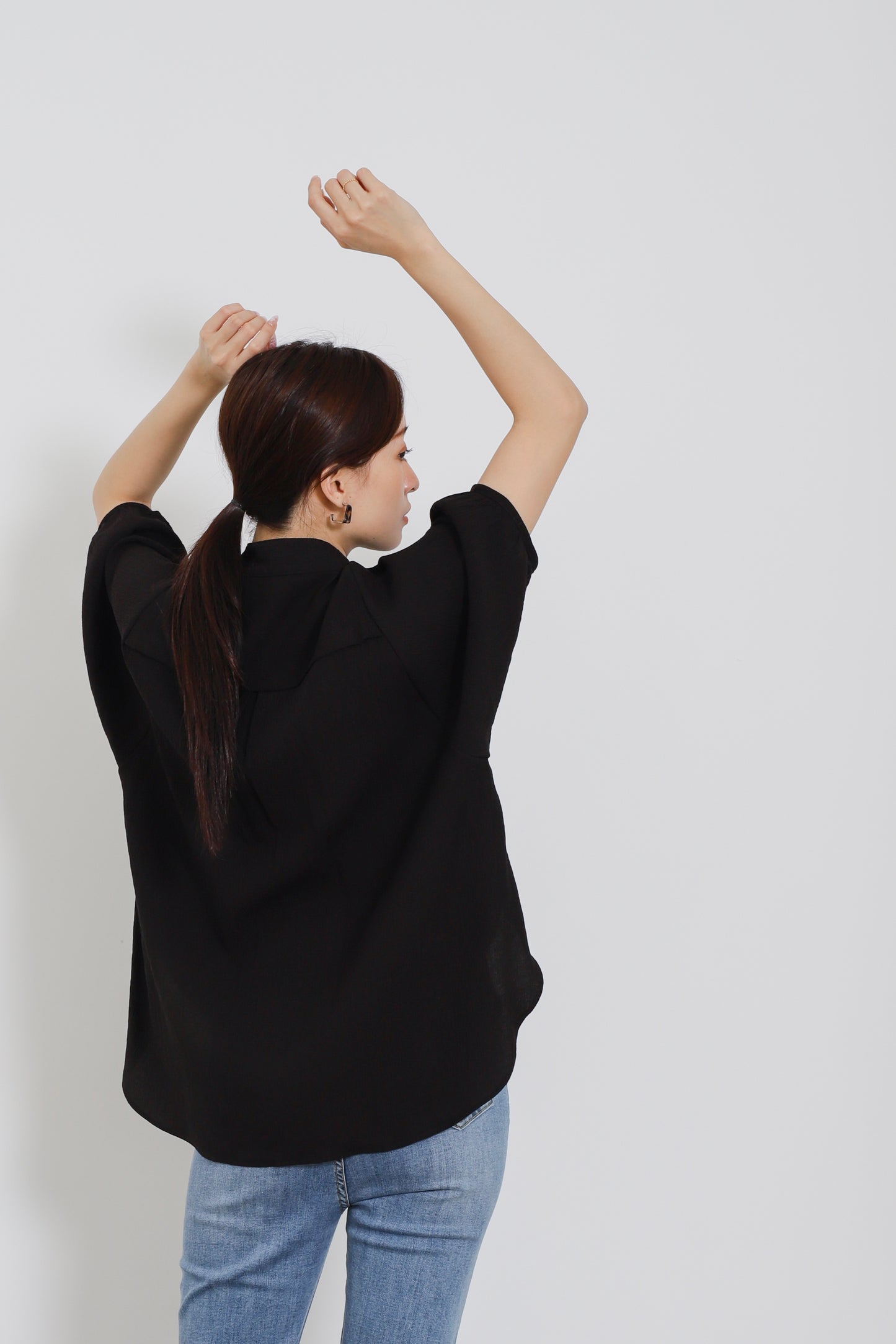 Romi Oversize Side Slit Flared Top - Black