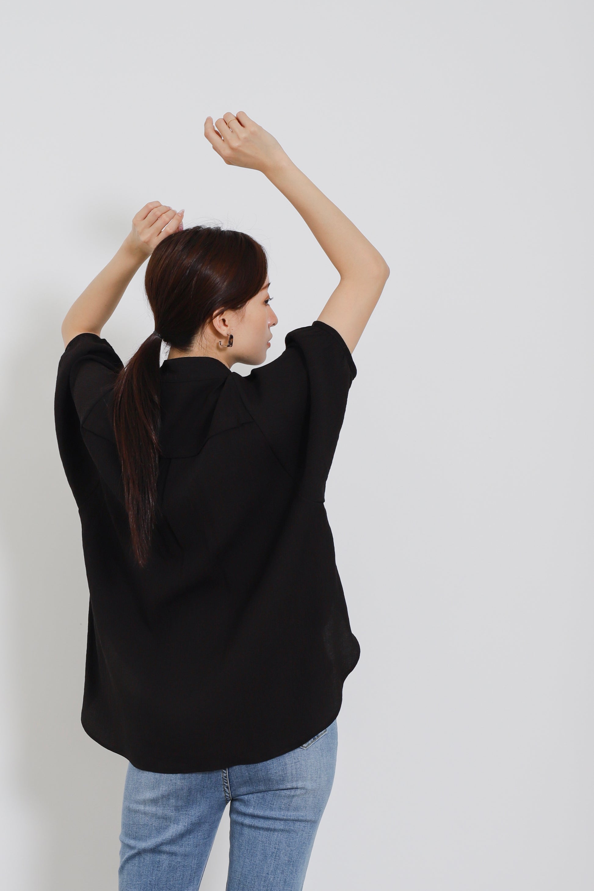 Romi Oversize Side Slit Flared Top - Black