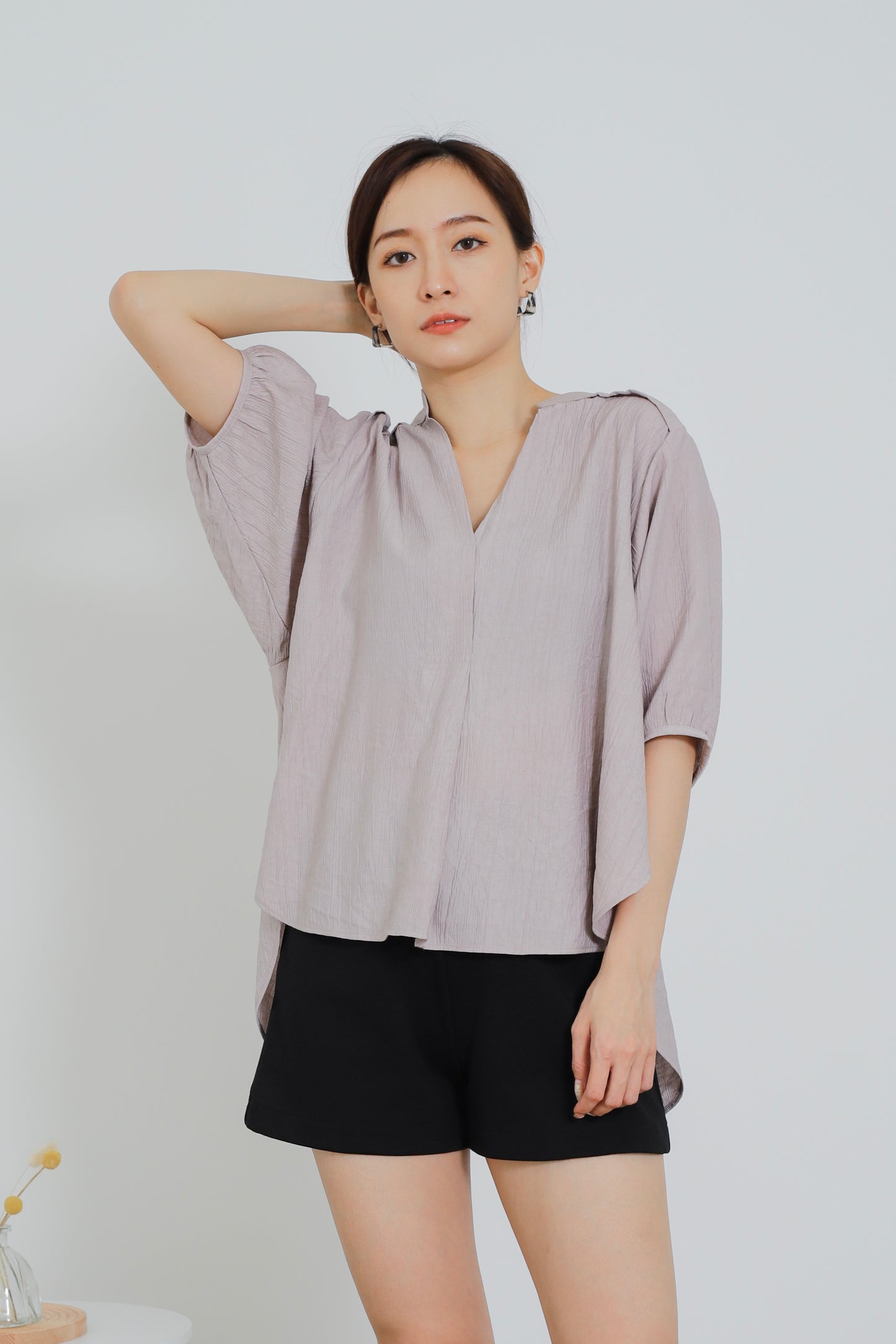 Romi Oversize Side Slit Flared Top - Rose Grey