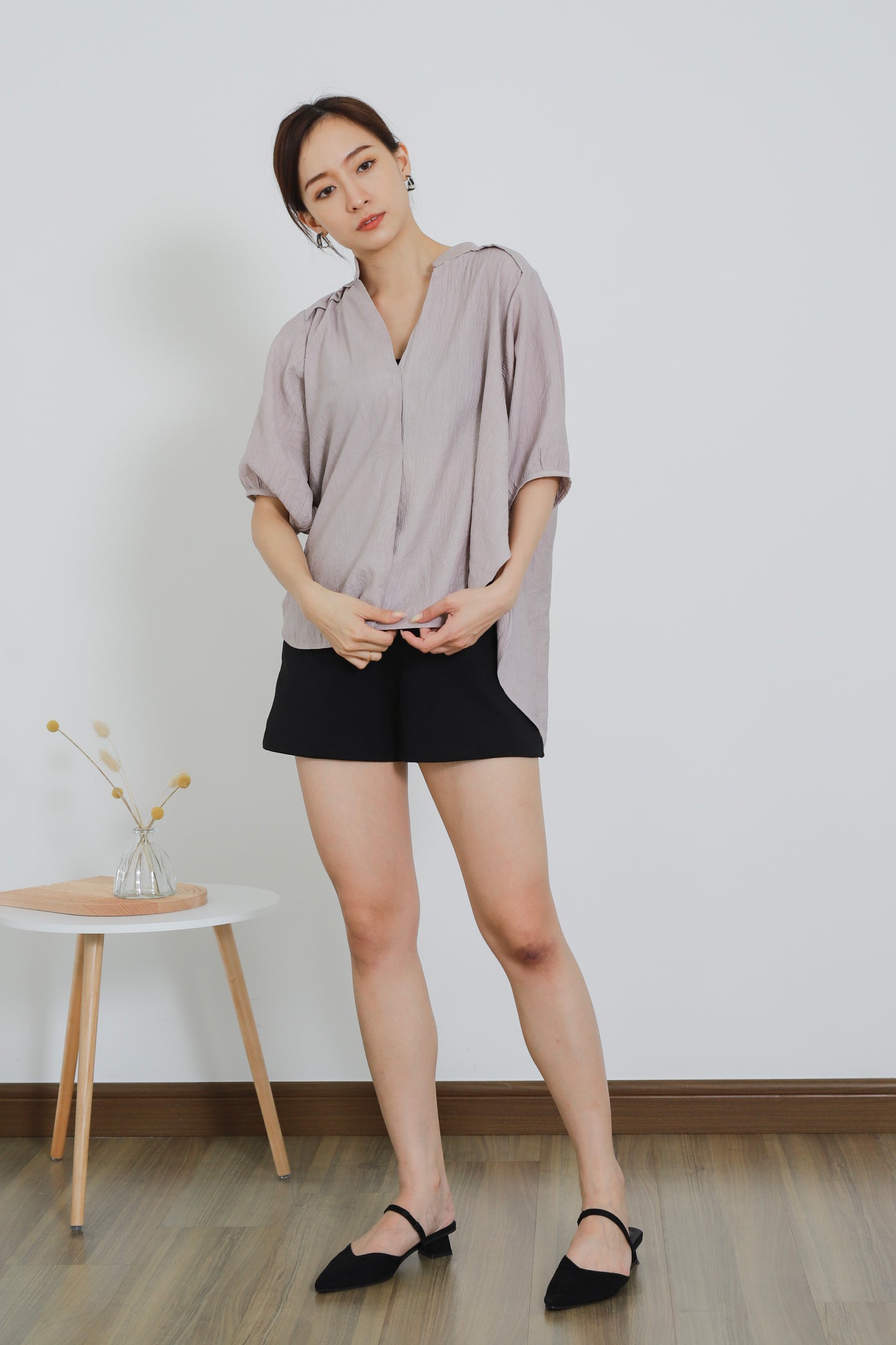 Romi Oversize Side Slit Flared Top - Rose Grey