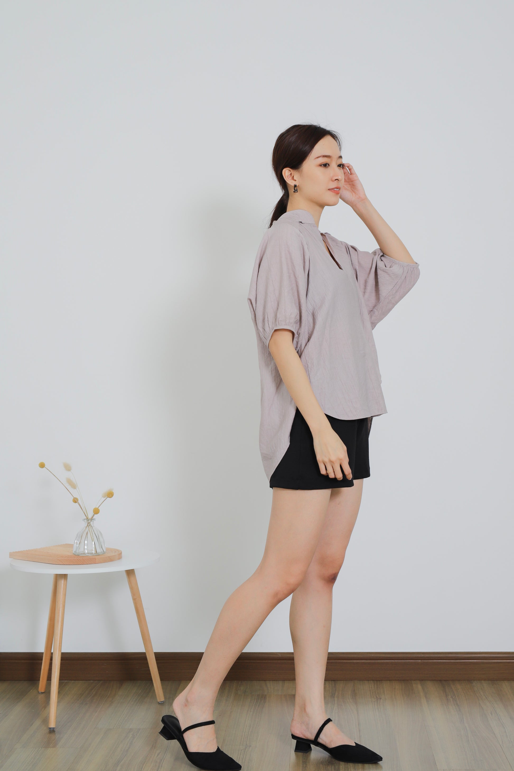 Romi Oversize Side Slit Flared Top - Rose Grey