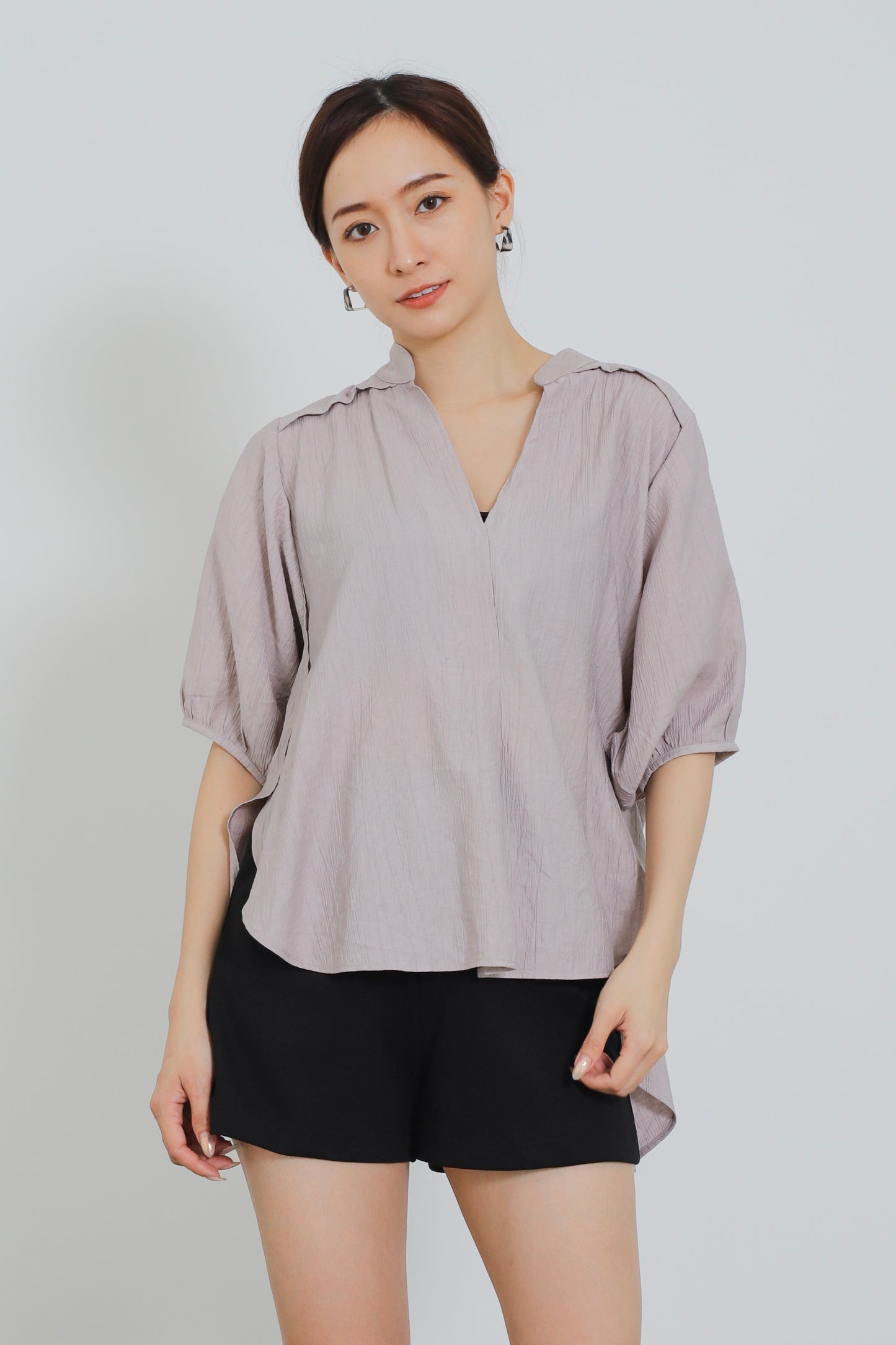 Romi Oversize Side Slit Flared Top - Rose Grey